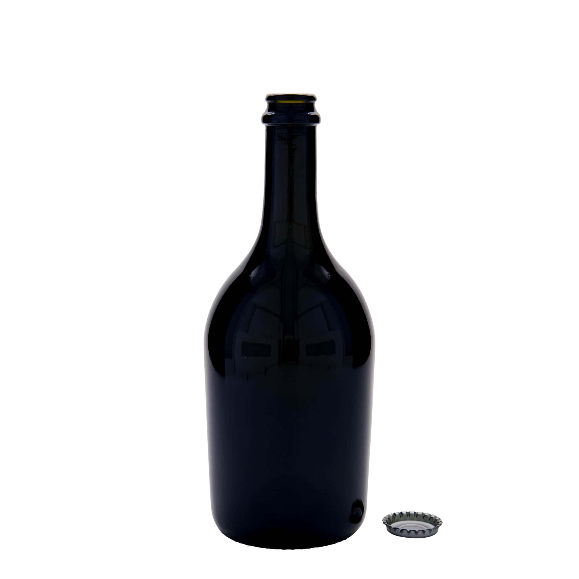 Botella de cerveza/champán de 750 ml 'Butterfly', vidrio, verde antiguo, boca: tapón corona