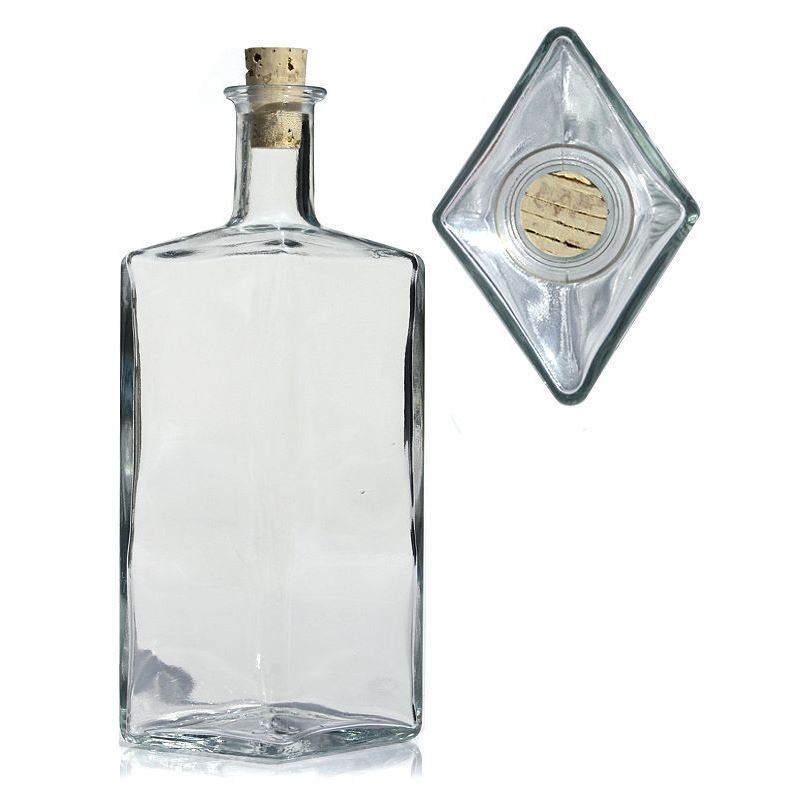 Botella de cristal de 500 ml 'Riva', en forma de rombo, boca: corcho