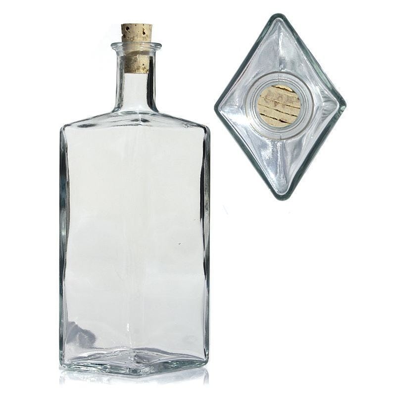 Botella de cristal de 500 ml 'Riva', en forma de rombo, boca: corcho