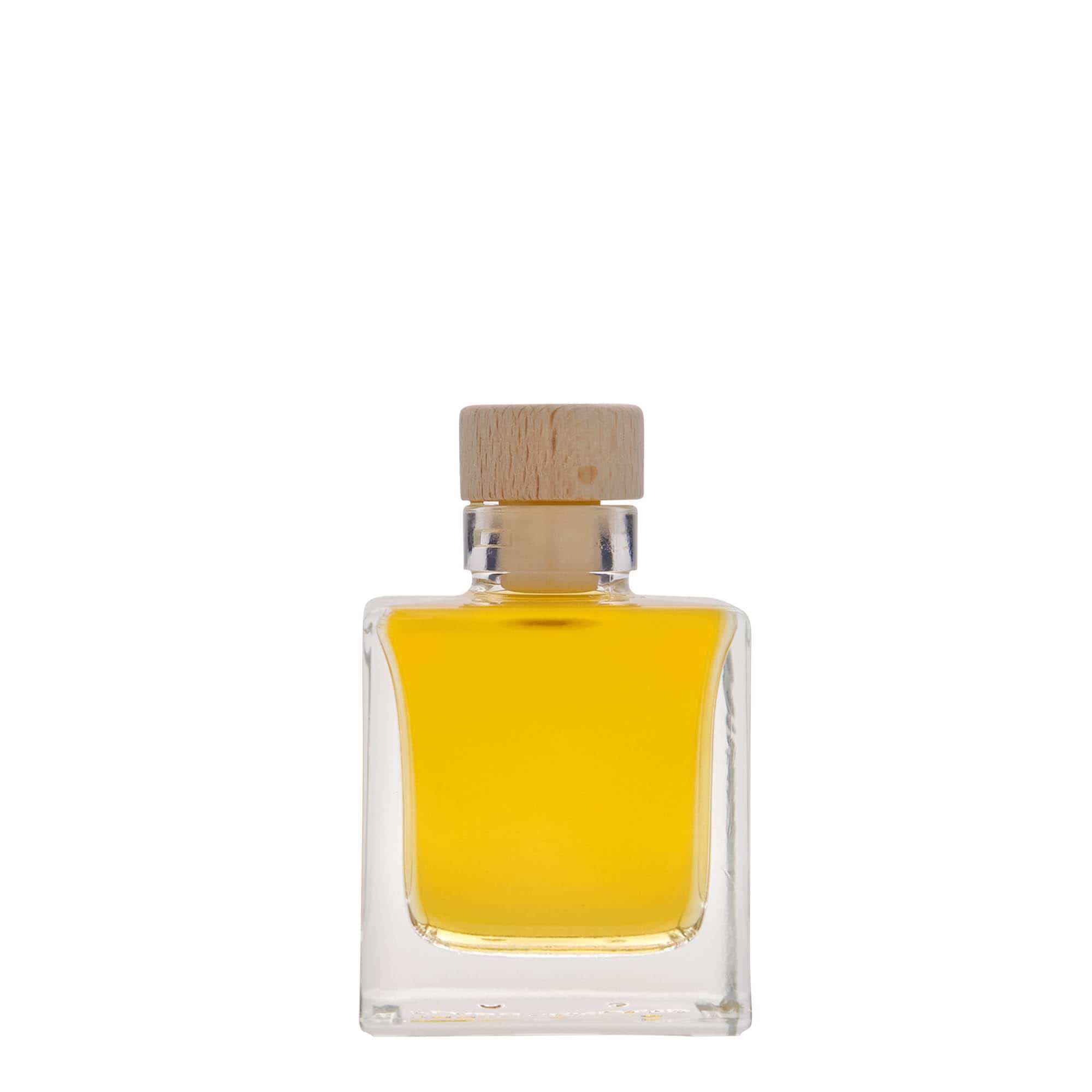 Botella de vidrio de 100 ml 'Cube', cuadrada, boca: corcho