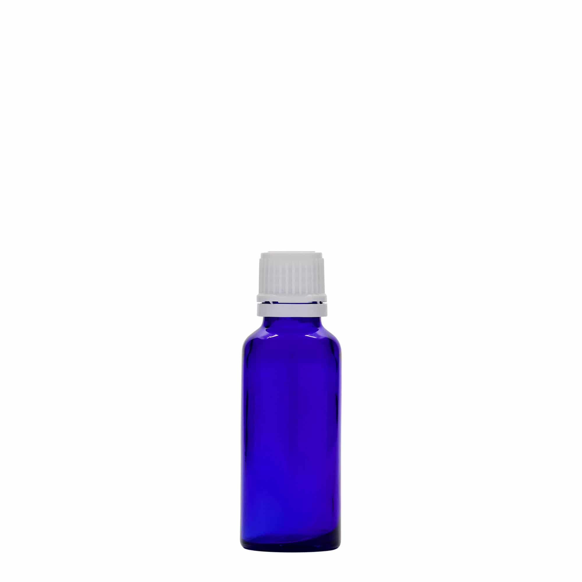 30 ml frasco medicinal, vidrio, azul real, boca: DIN 18
