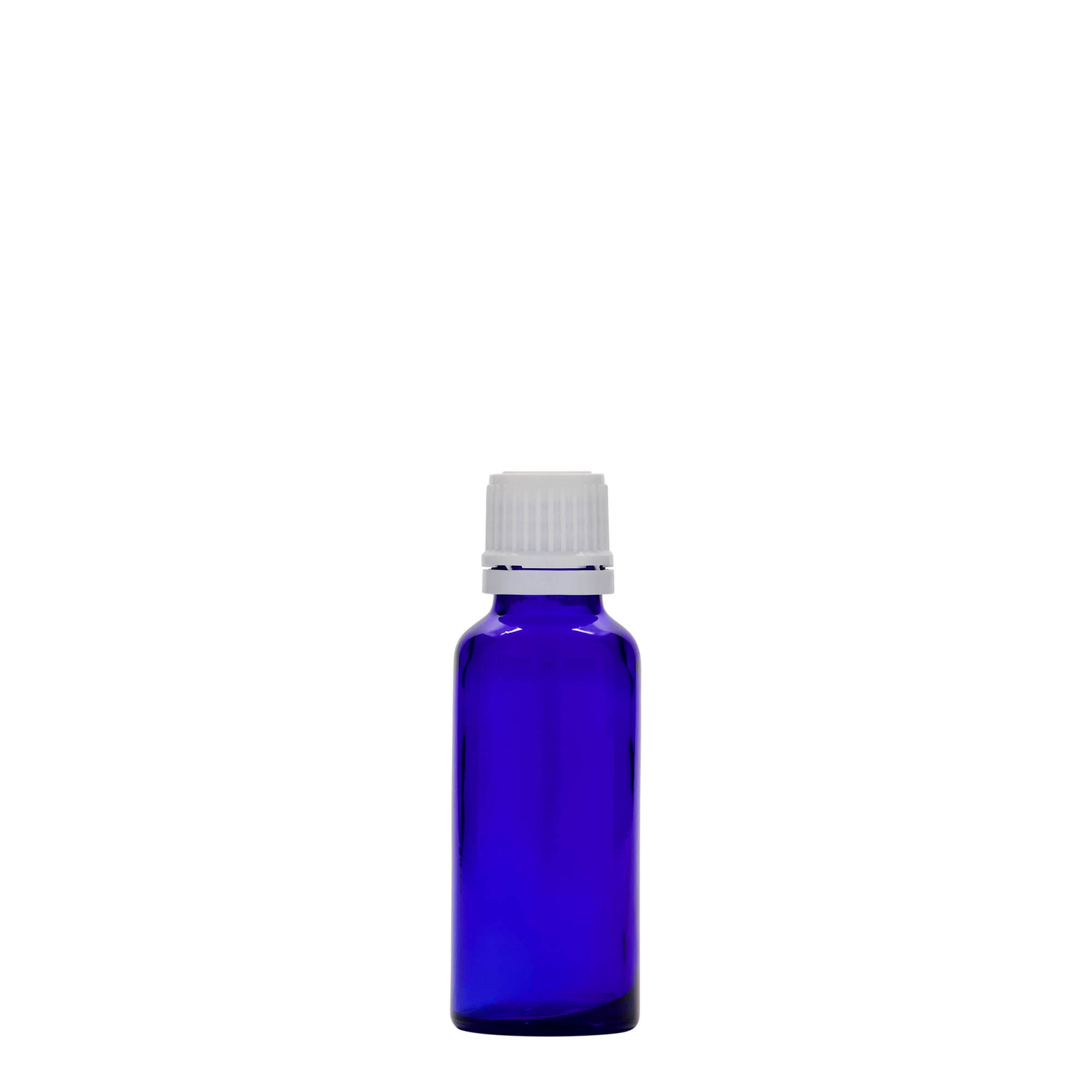 30 ml frasco medicinal, vidrio, azul real, boca: DIN 18