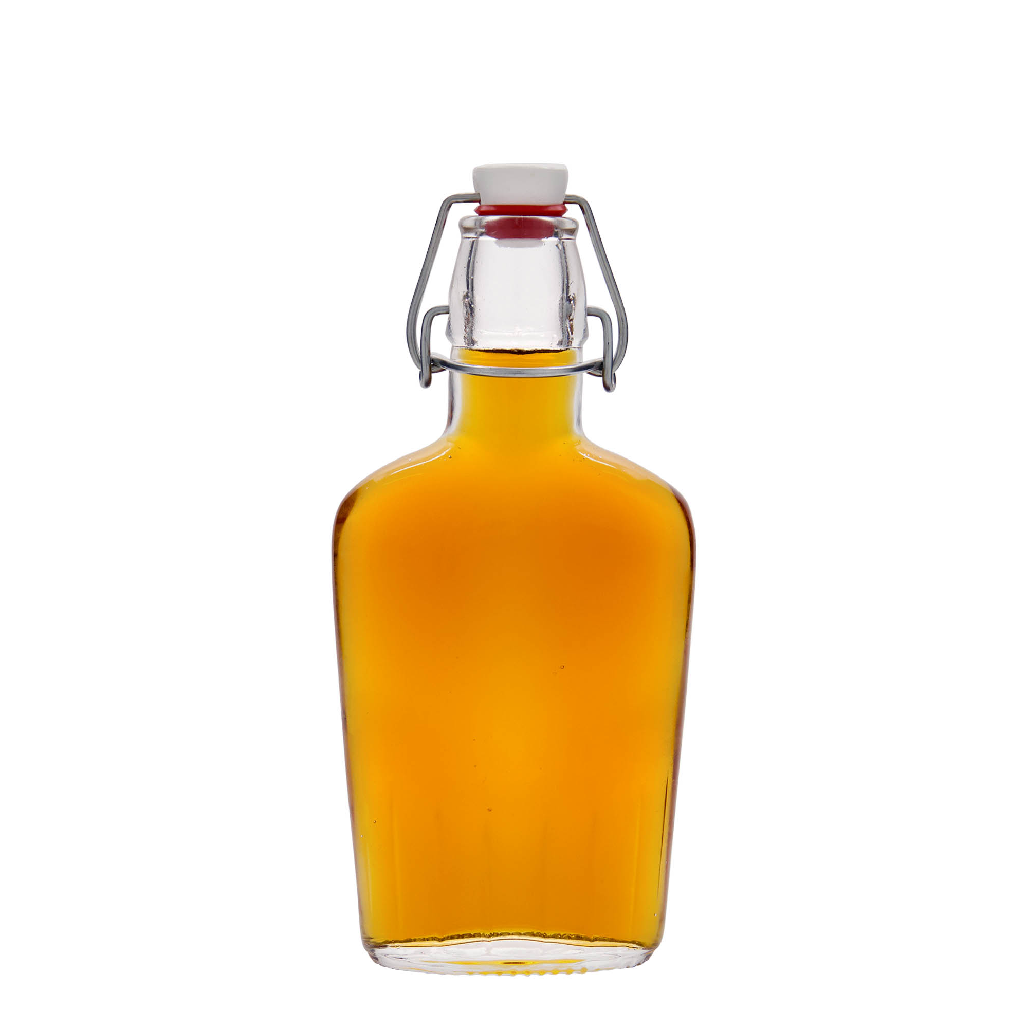 Botella de vidrio de 250 ml 'Fiaschetta', ovalada, boca: cierre de palanca Botella de vidrio de 250 ml 'Fiaschetta', ovalada, boca: cierre de palanca