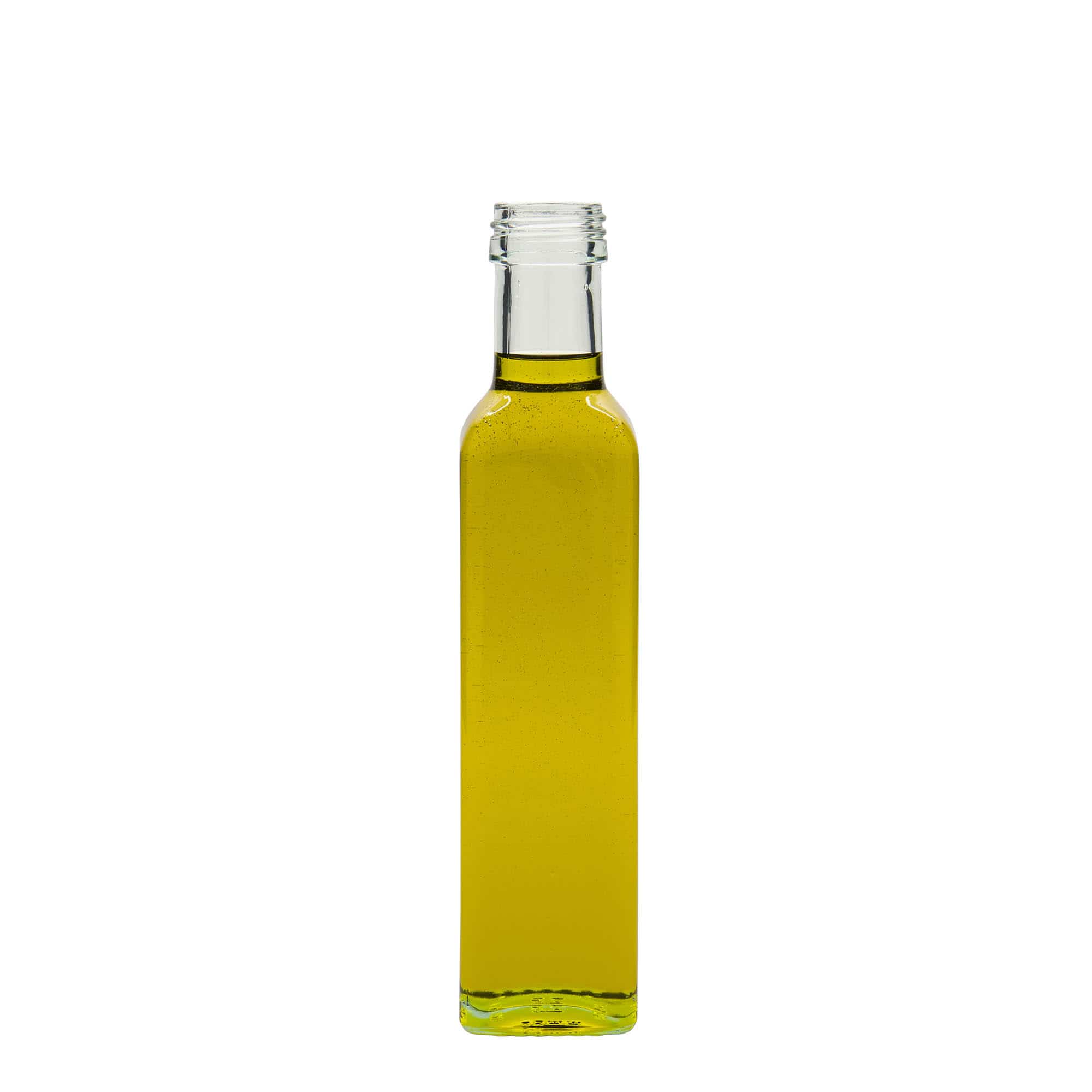 Botella de vidrio de 250 ml «Marasca», cuadrada, boca: PP 31,5