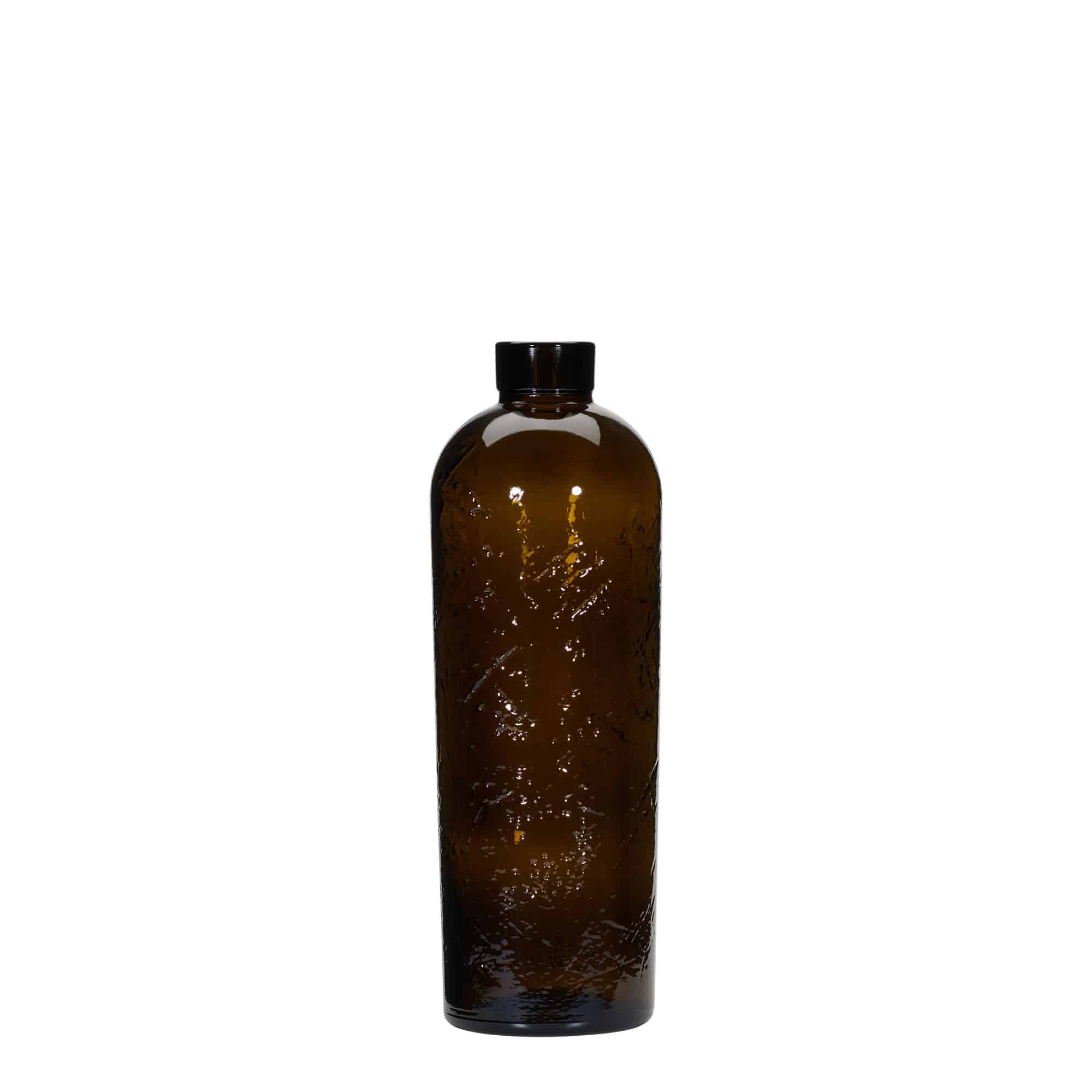 Botella de vidrio artesanal 'Natural' de 700 ml, marrón, boca: corcho