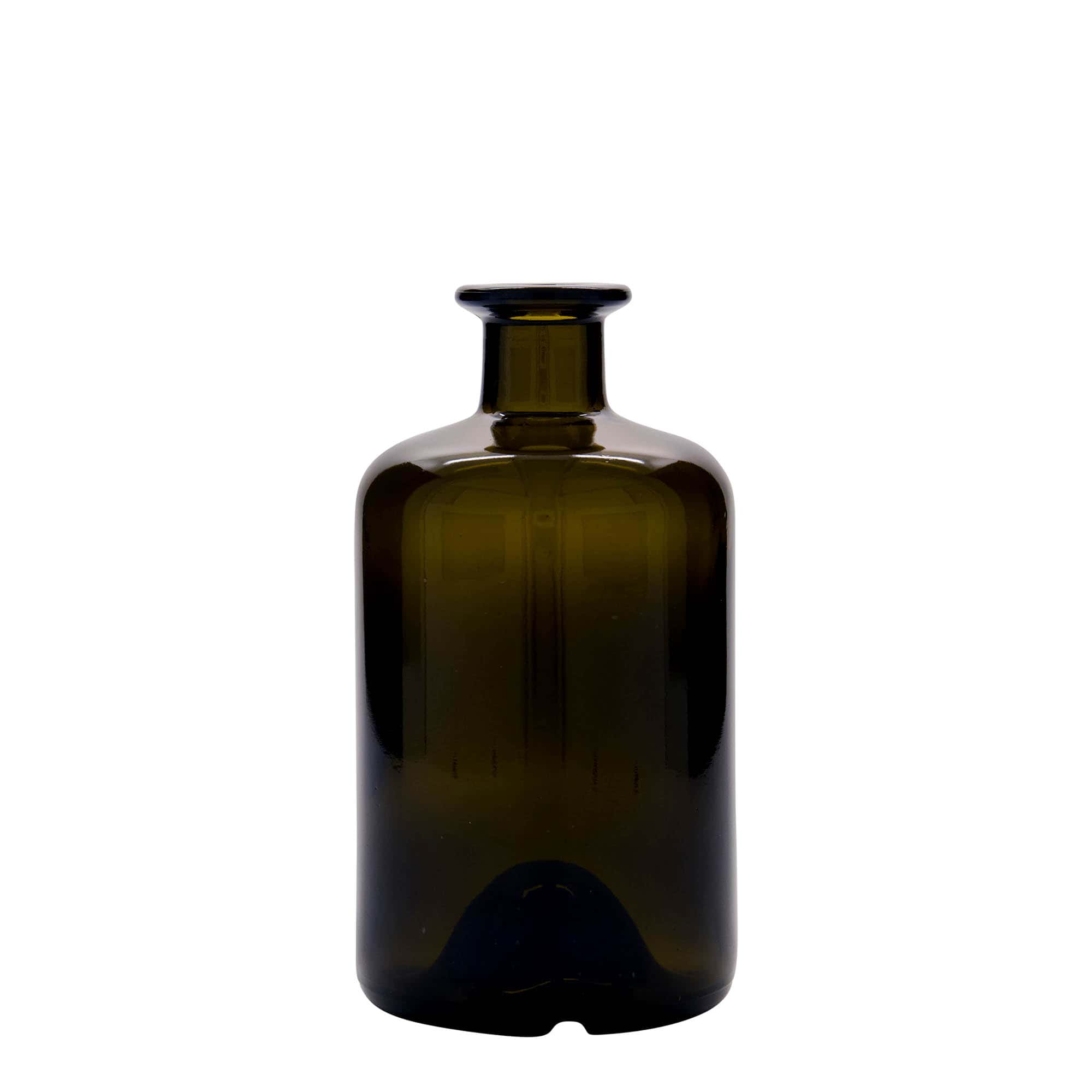 Botella de vidrio de farmacia de 500 ml, verde antiguo, boca: corcho Botella de vidrio de farmacia de 500 ml, verde antiguo, boca: corcho
