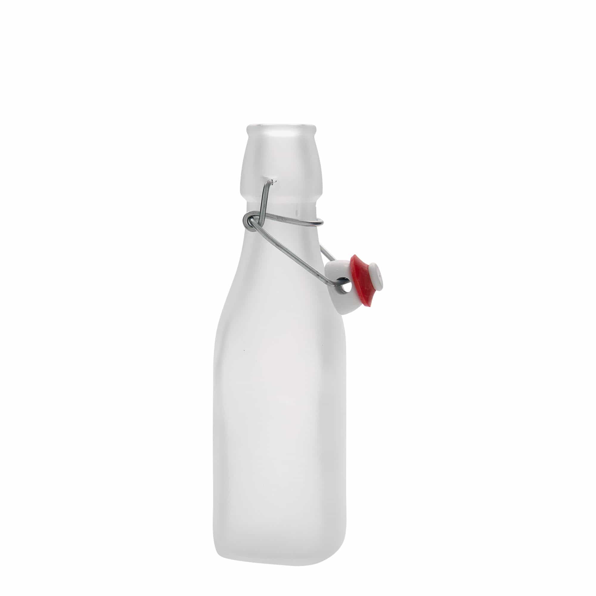 Botella de vidrio de 250 ml «Swing, cuadrada, blanca, boca: cierre de palanca»