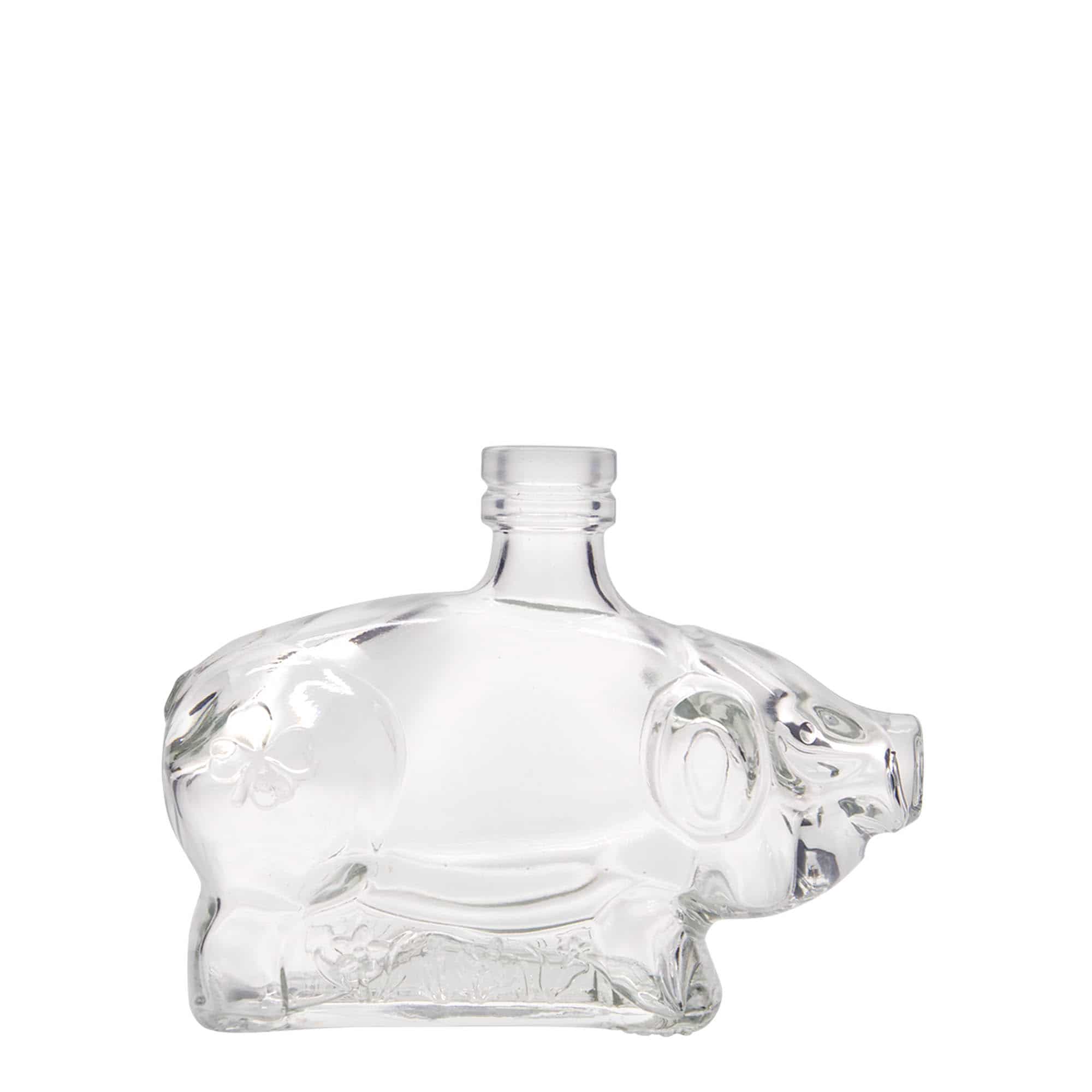 Botella de cristal de 200 ml 'Cerdito de la suerte', boca: corcho