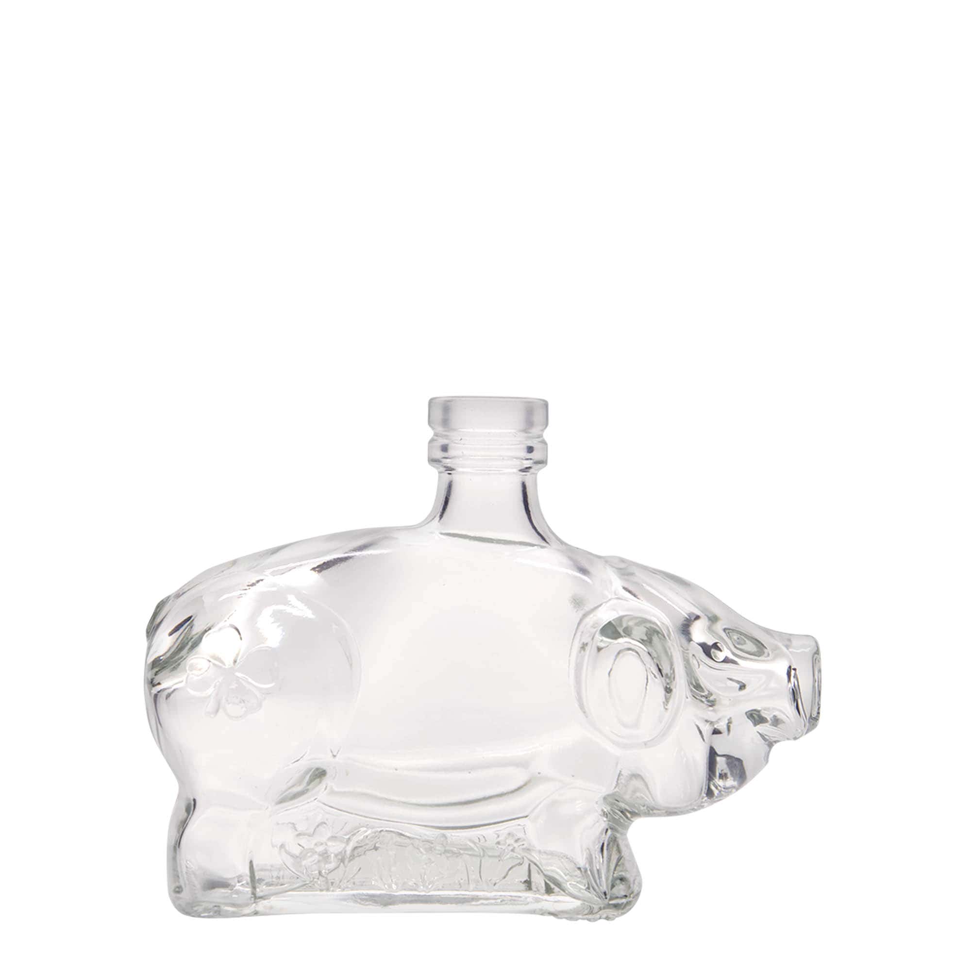 Botella de cristal de 200 ml 'Cerdito de la suerte', boca: corcho
