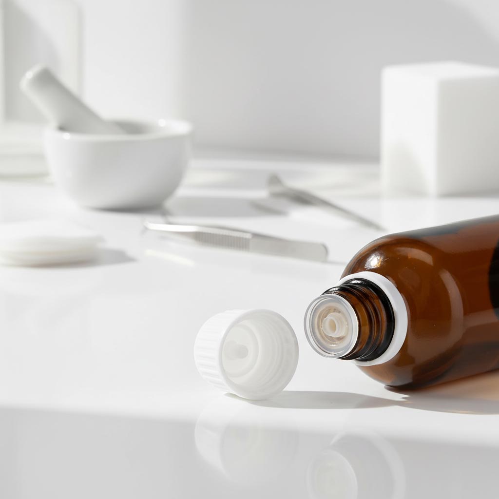 Tapa roscada con inserto gotero, plástico PE, blanco, para boca: DIN 18