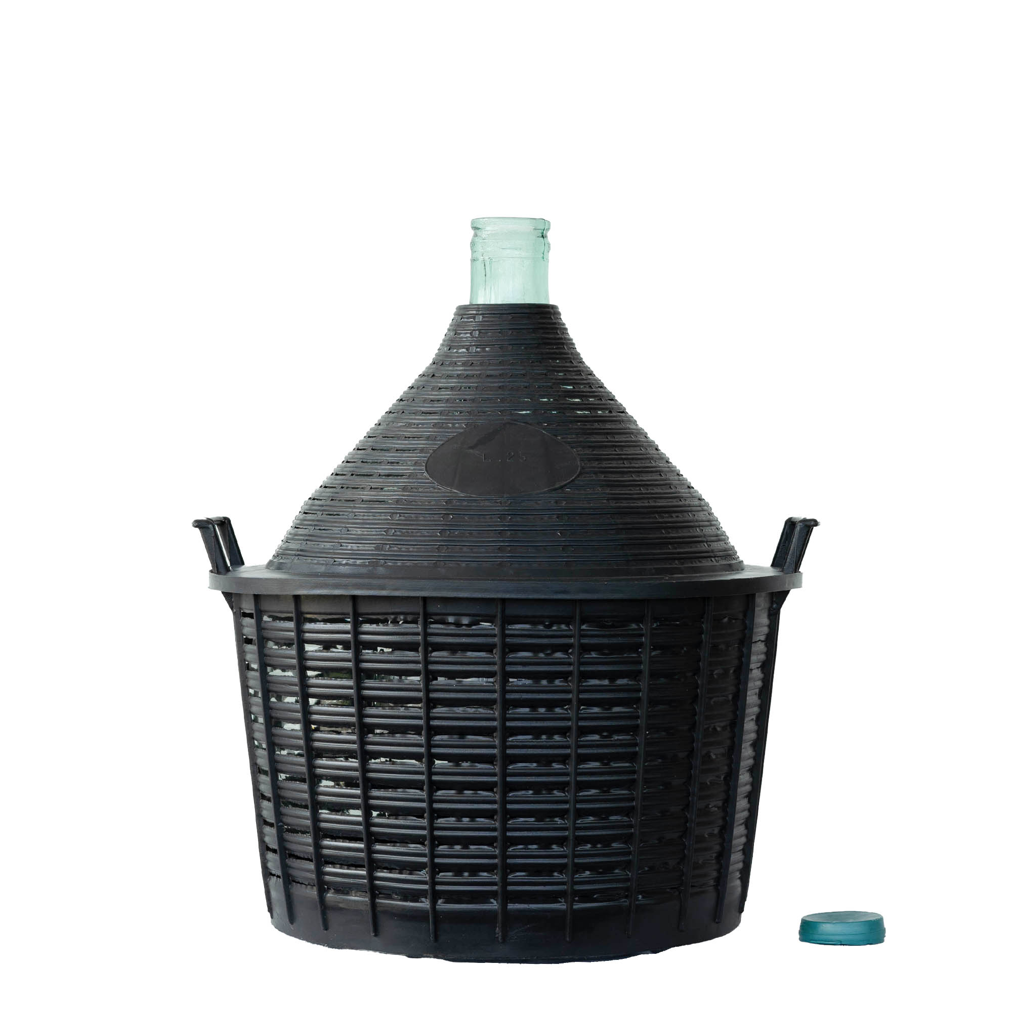 Botella de balón de 25 l, cuello estrecho, vidrio, boca: tapa de solapa