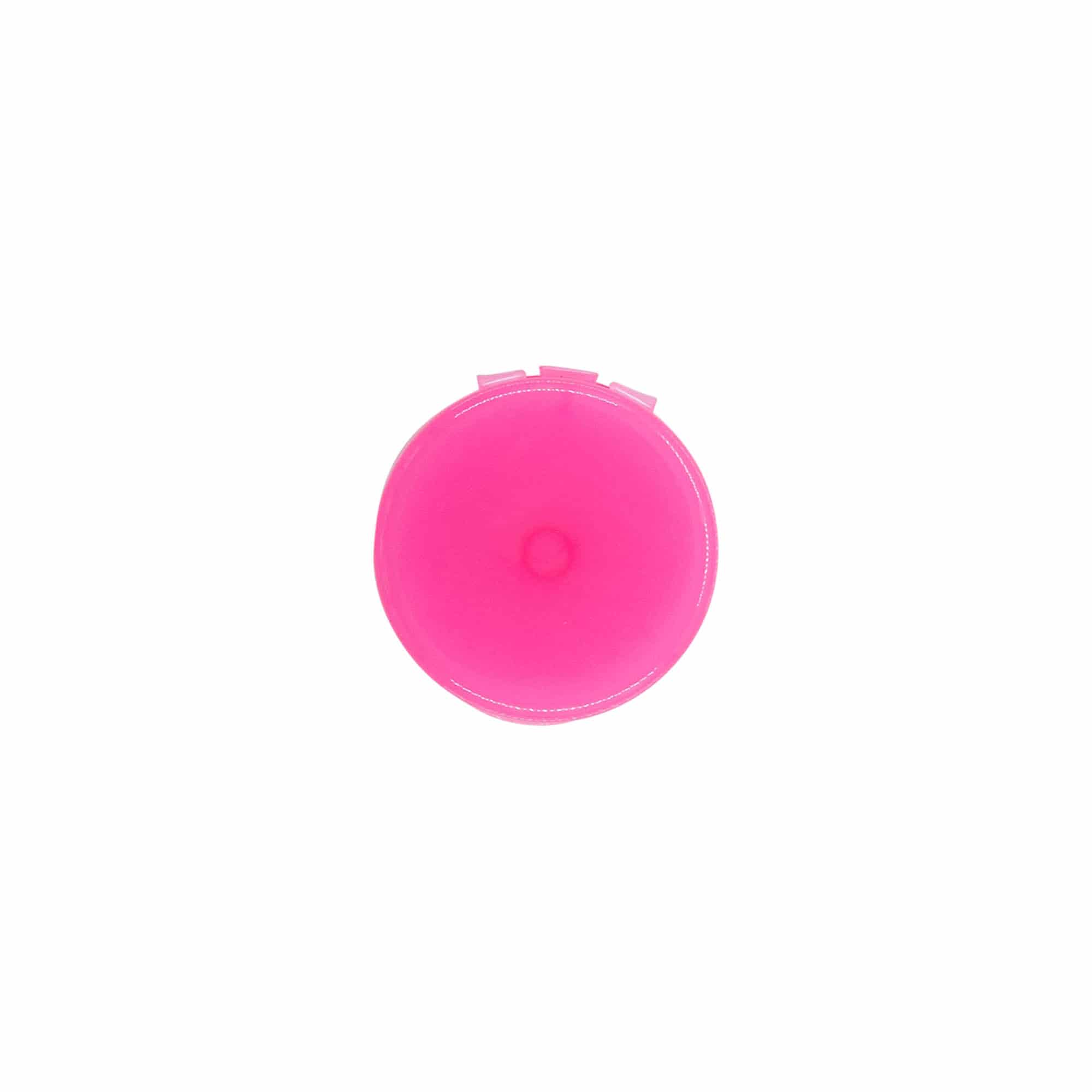 Tapa roscada con bisagra abatible, plástico PP, rosa, para boca: 24/410 Tapa roscada con bisagra abatible, plástico PP, rosa, para boca: 24/410