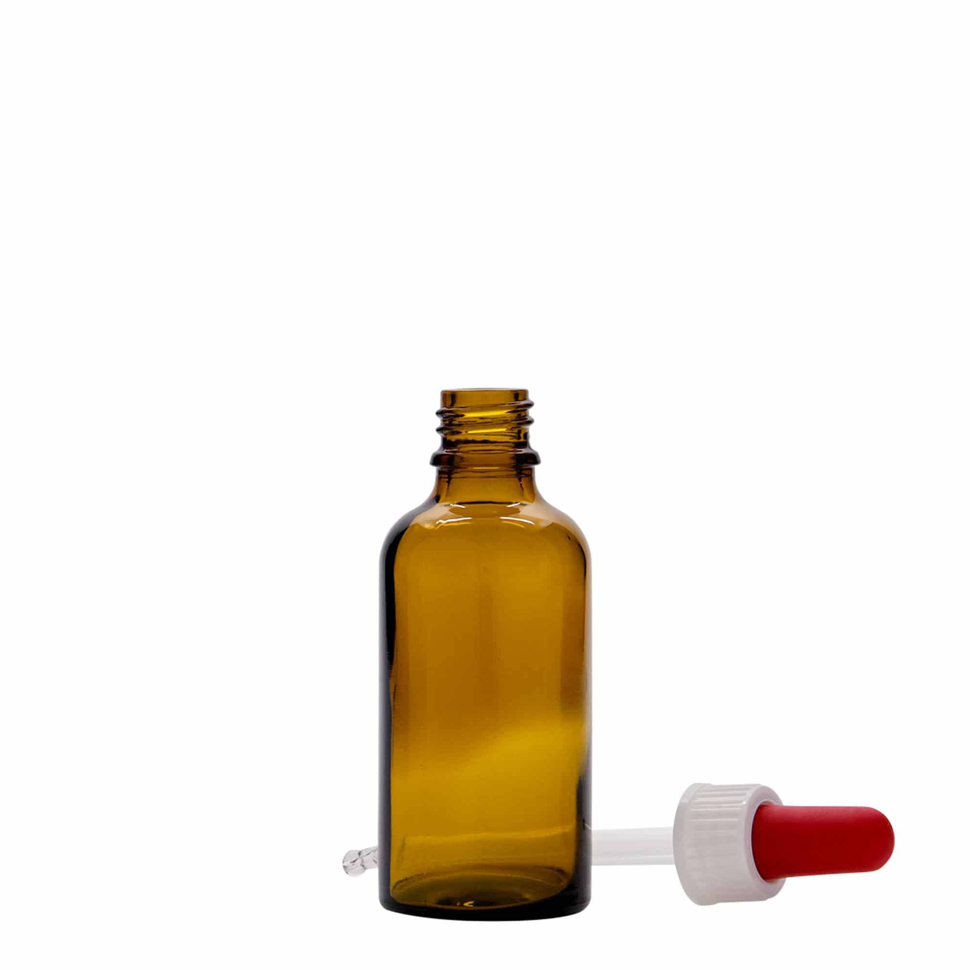 Frasco cuentagotas de 50 ml para medicina, vidrio, marrón-rojo, boca: DIN 18