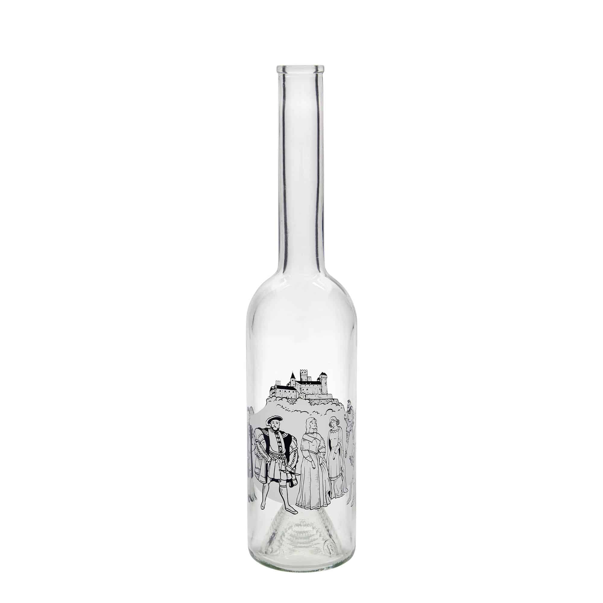 Botella de vidrio 'Opera' de 500 ml, motivo: medievo, boca: corcho Botella de vidrio 'Opera' de 500 ml, motivo: medievo, boca: corcho