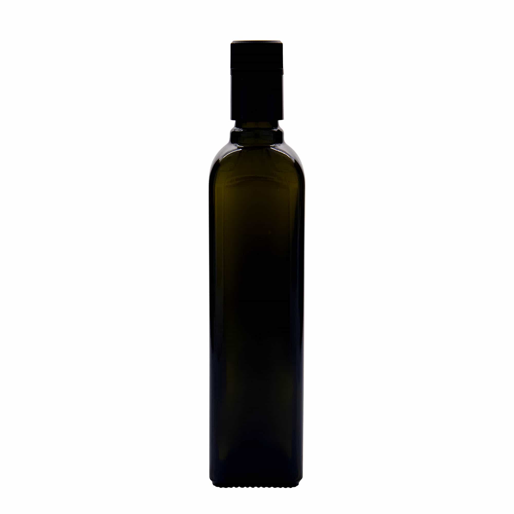 Botella de vinagre/aceite de 500 ml 'Quadra', vidrio, cuadrada, verde antiguo, boca: DOP