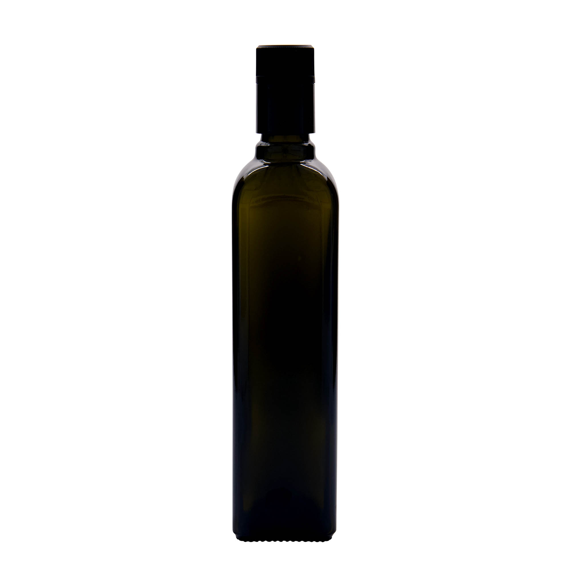 Botella de vinagre/aceite de 500 ml «Quadra», vidrio, cuadrada, verde antiguo, boca: DOP