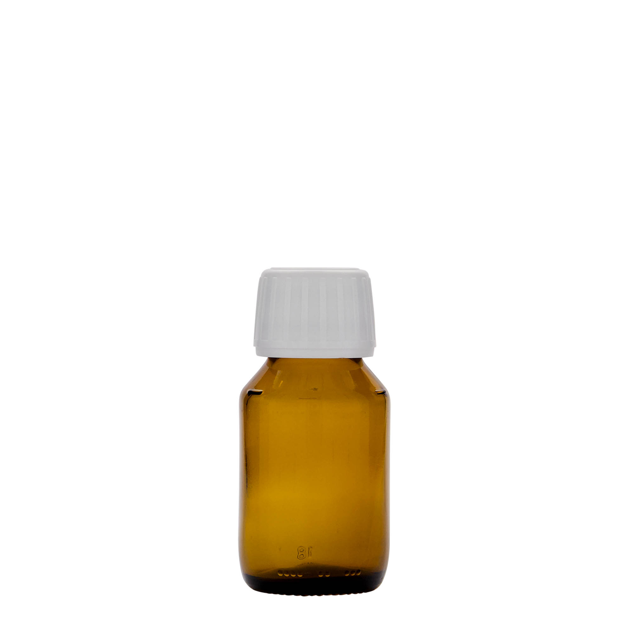Botella médica de 50 ml, marrón, vidrio, boca: PP 28