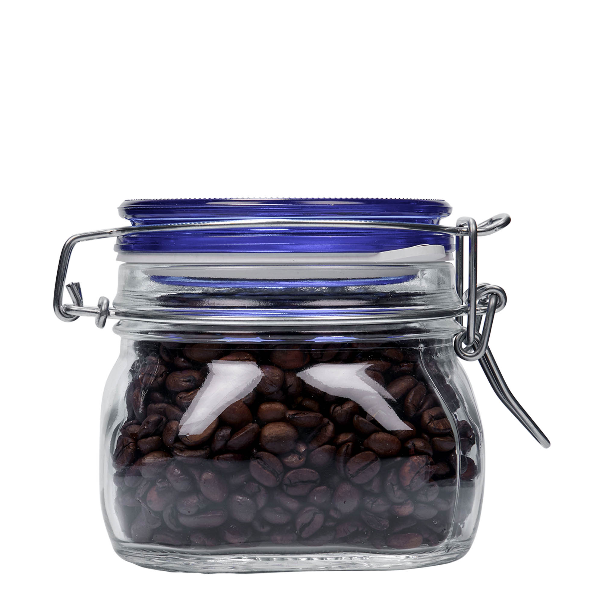 500 ml tarro de vidrio con cierre de alambre 'Fido' tapa azul, cuadrado, boca: cierre de alambre 500 ml tarro de vidrio con cierre de alambre 'Fido' tapa azul, cuadrado, boca: cierre de alambre