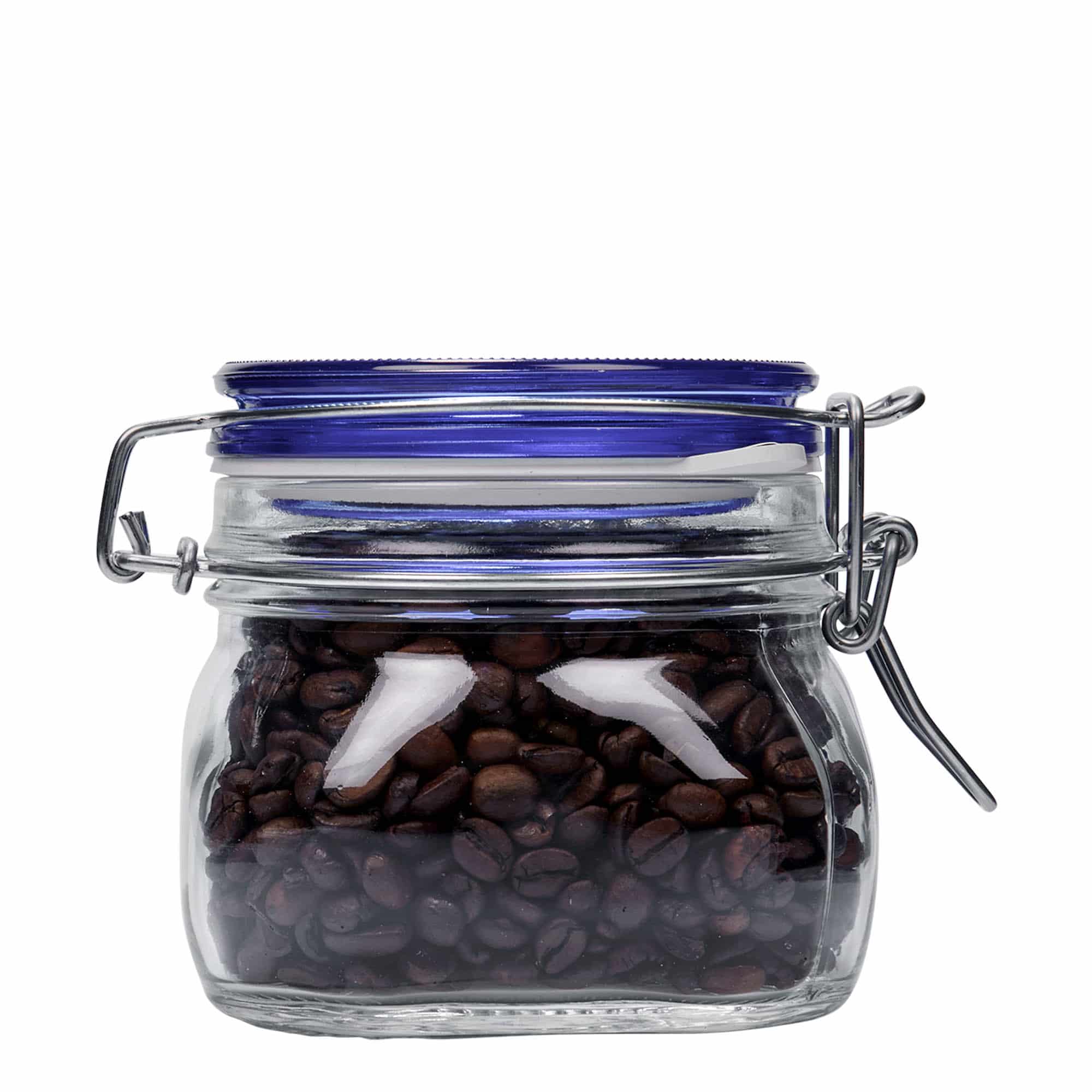 500 ml tarro de vidrio con cierre de alambre 'Fido' tapa azul, cuadrado, boca: cierre de alambre