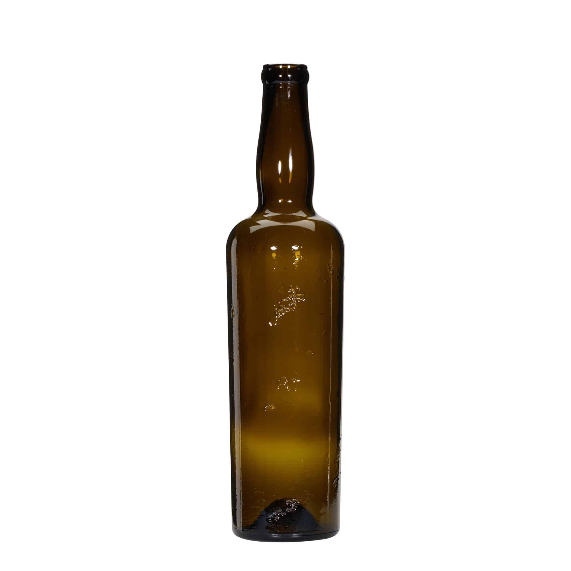 Botella de vidrio 'Siroco' de 750 ml, artesanal, marrón, boca: corcho