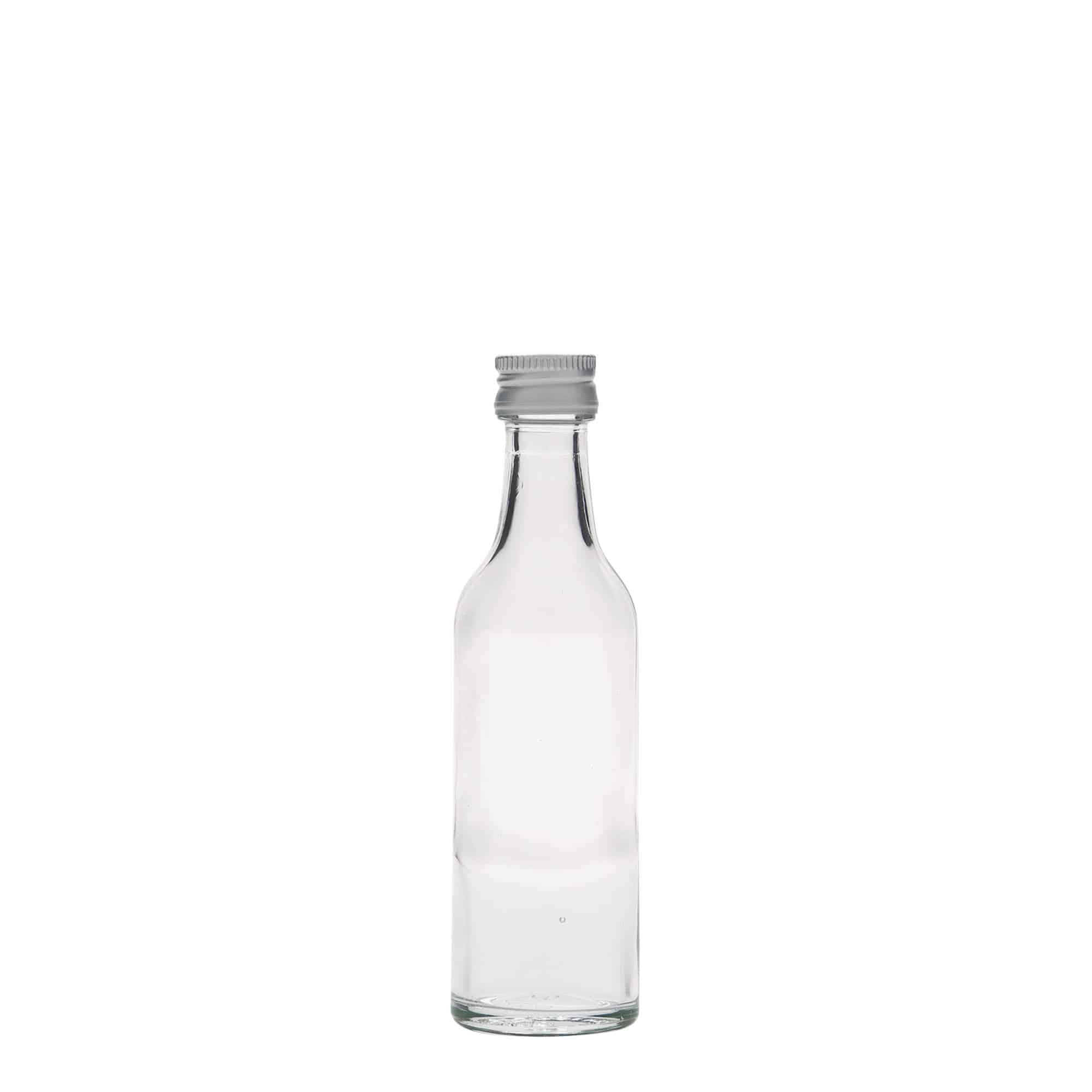 Botella de vidrio con cuello recto de 50 ml, boca: PP 18