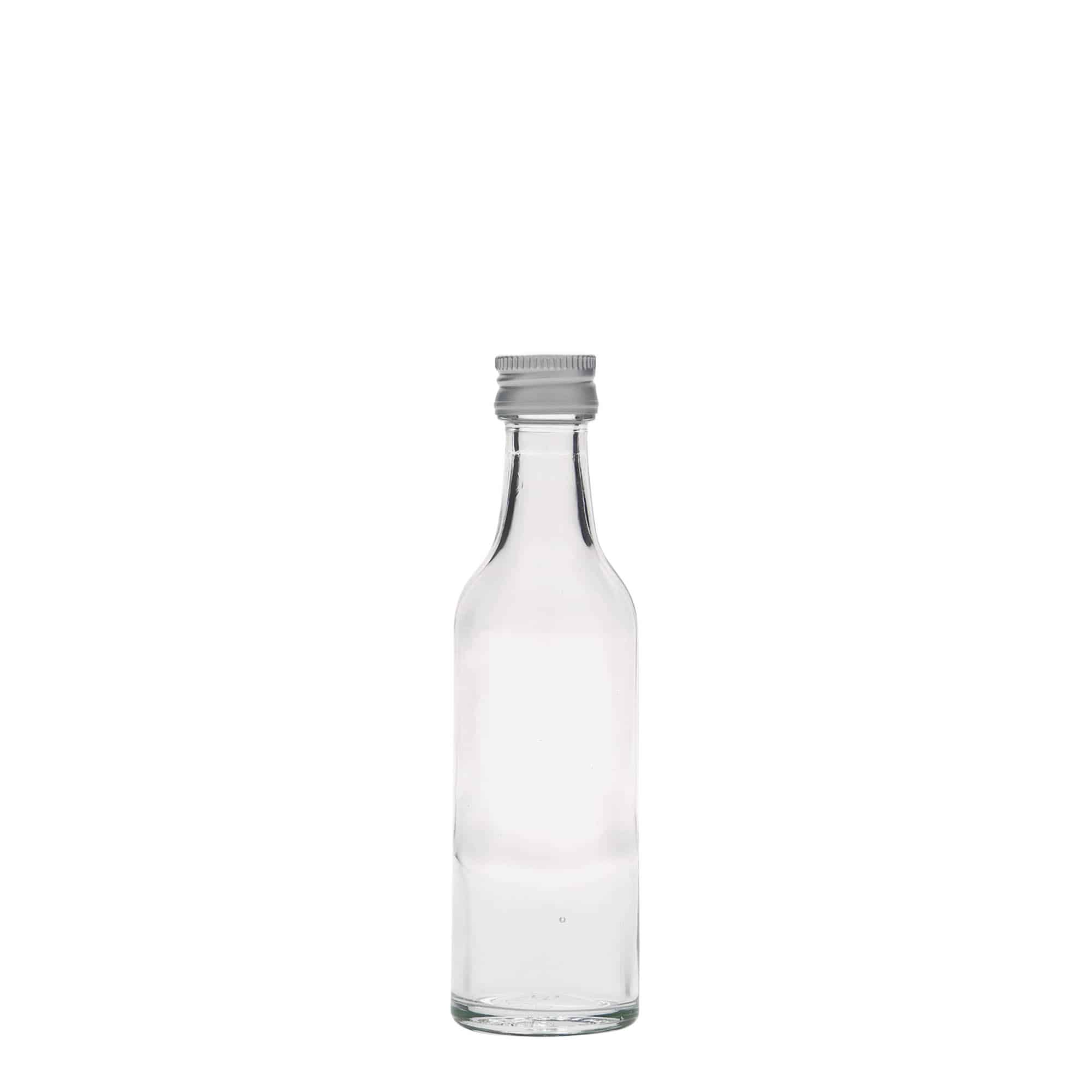 Botella de vidrio de 50 ml con cuello recto, boca: PP 18