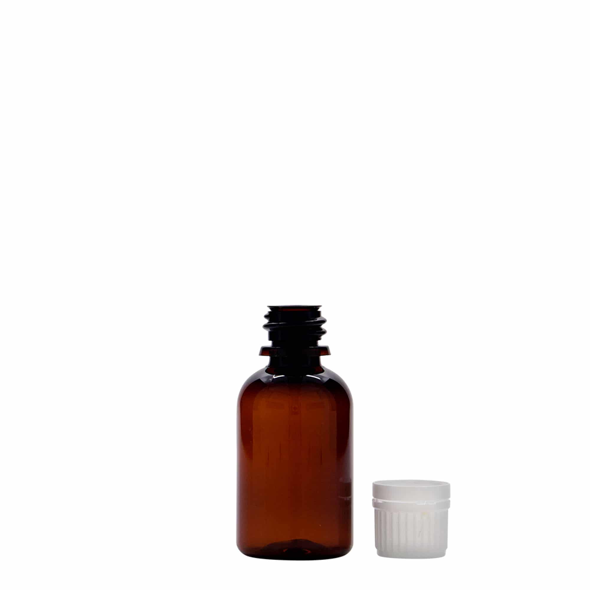 30 ml botella médica PET 'Easy Living', marrón, plástico, boca: DIN 18