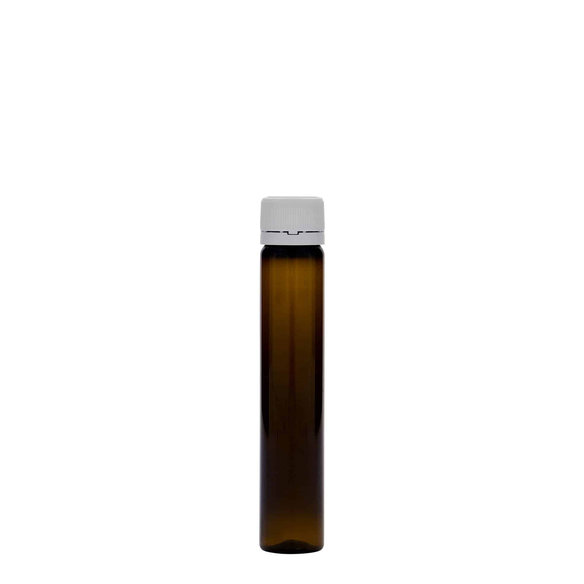 Tubito de PET de 25 ml, plástico, marrón, boca: tapón de rosca