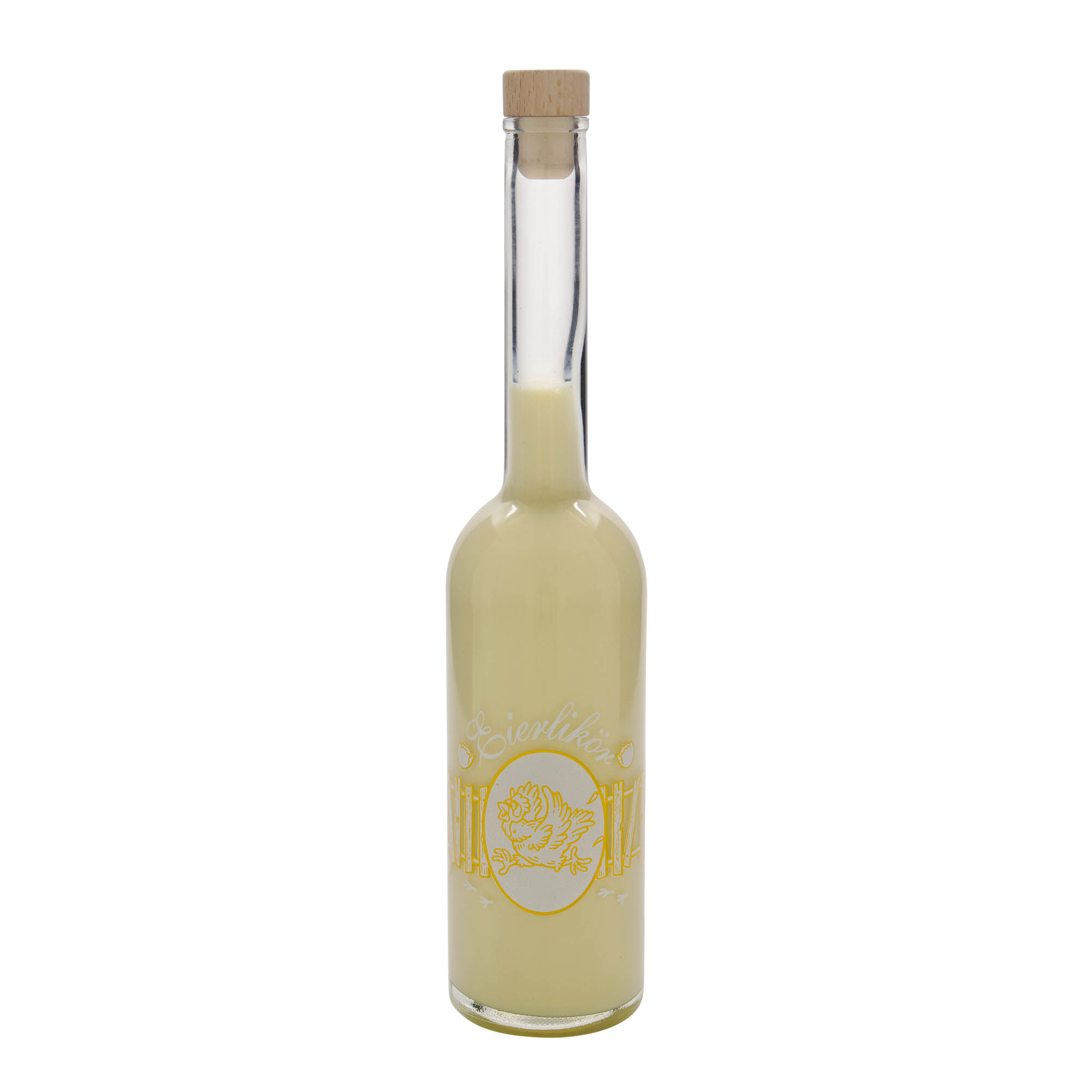 Botella de vidrio de 500 ml 'Opera', motivo: licor de huevo, boca: corcho