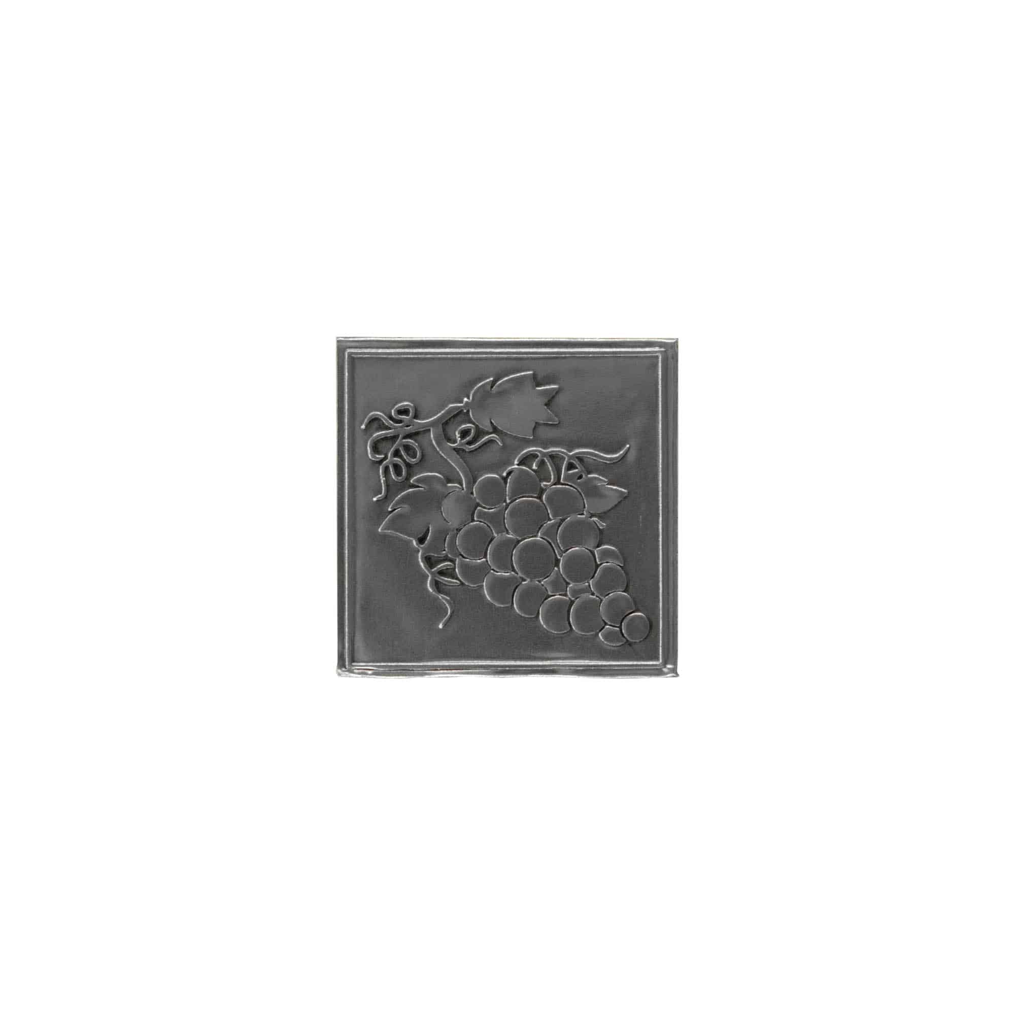 Etiqueta de estaño 'Racimo de uvas’, cuadrada, metal, plateado Etiqueta de estaño 'Racimo de uvas’, cuadrada, metal, plateado