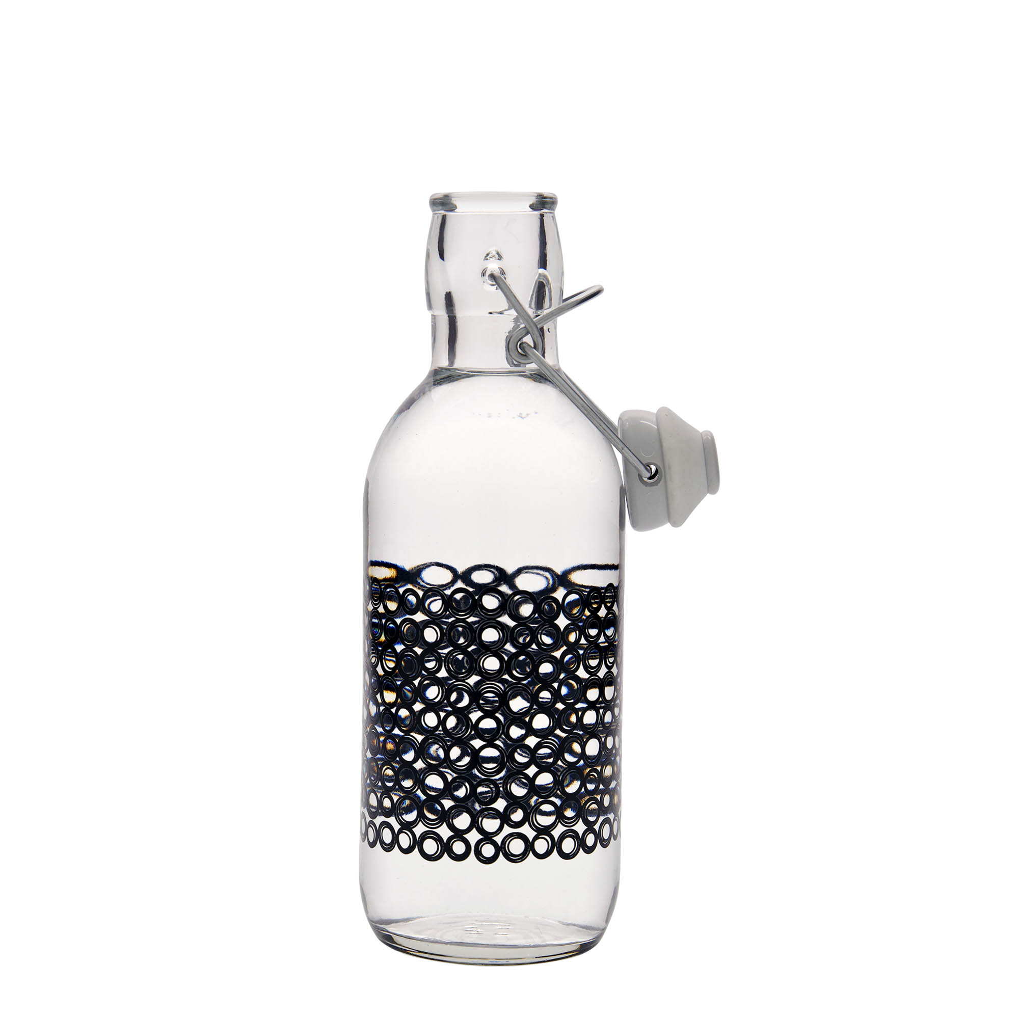 Botella de vidrio de 500 ml 'Emilia', motivo: Circola negro, boca: cierre de palanca Botella de vidrio de 500 ml 'Emilia', motivo: Circola negro, boca: cierre de palanca