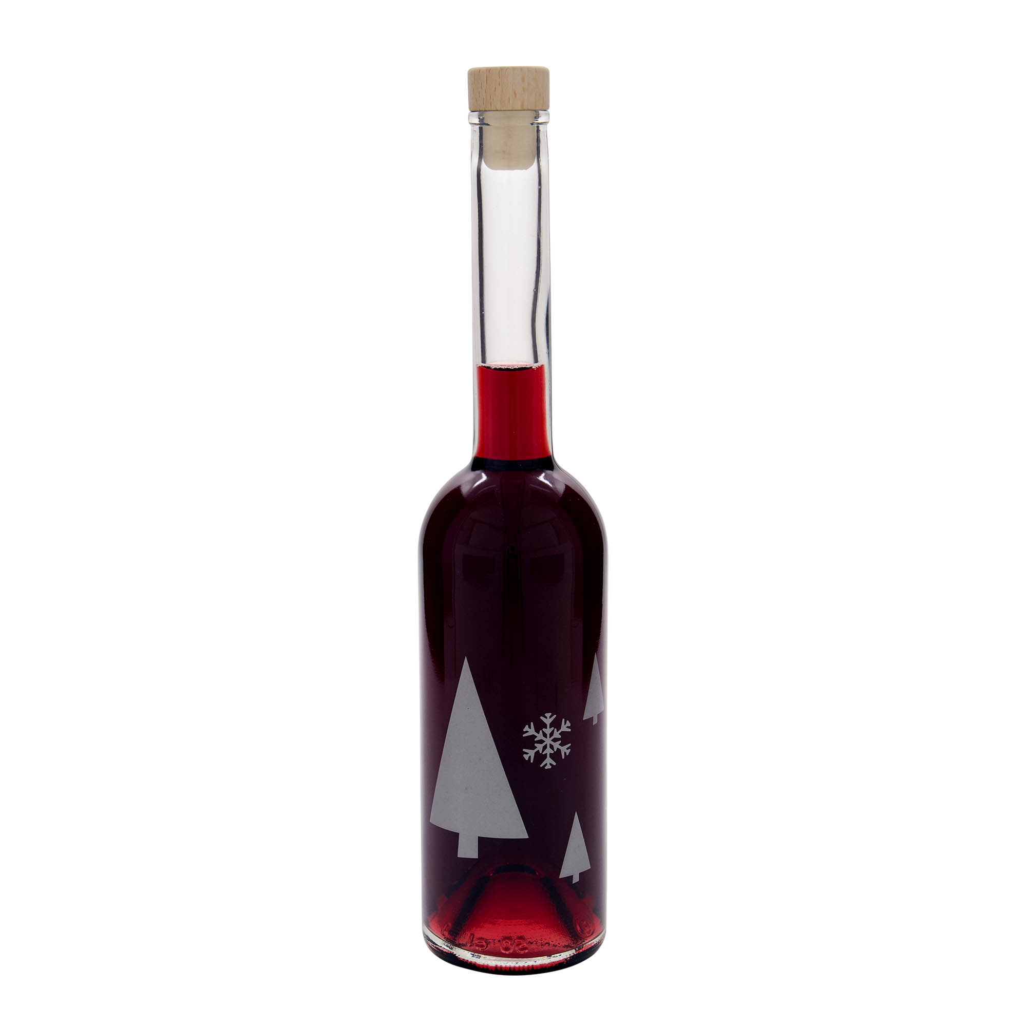 Botella de vidrio de 500 ml 'Opera', motivo: copos de nieve, boca: corcho