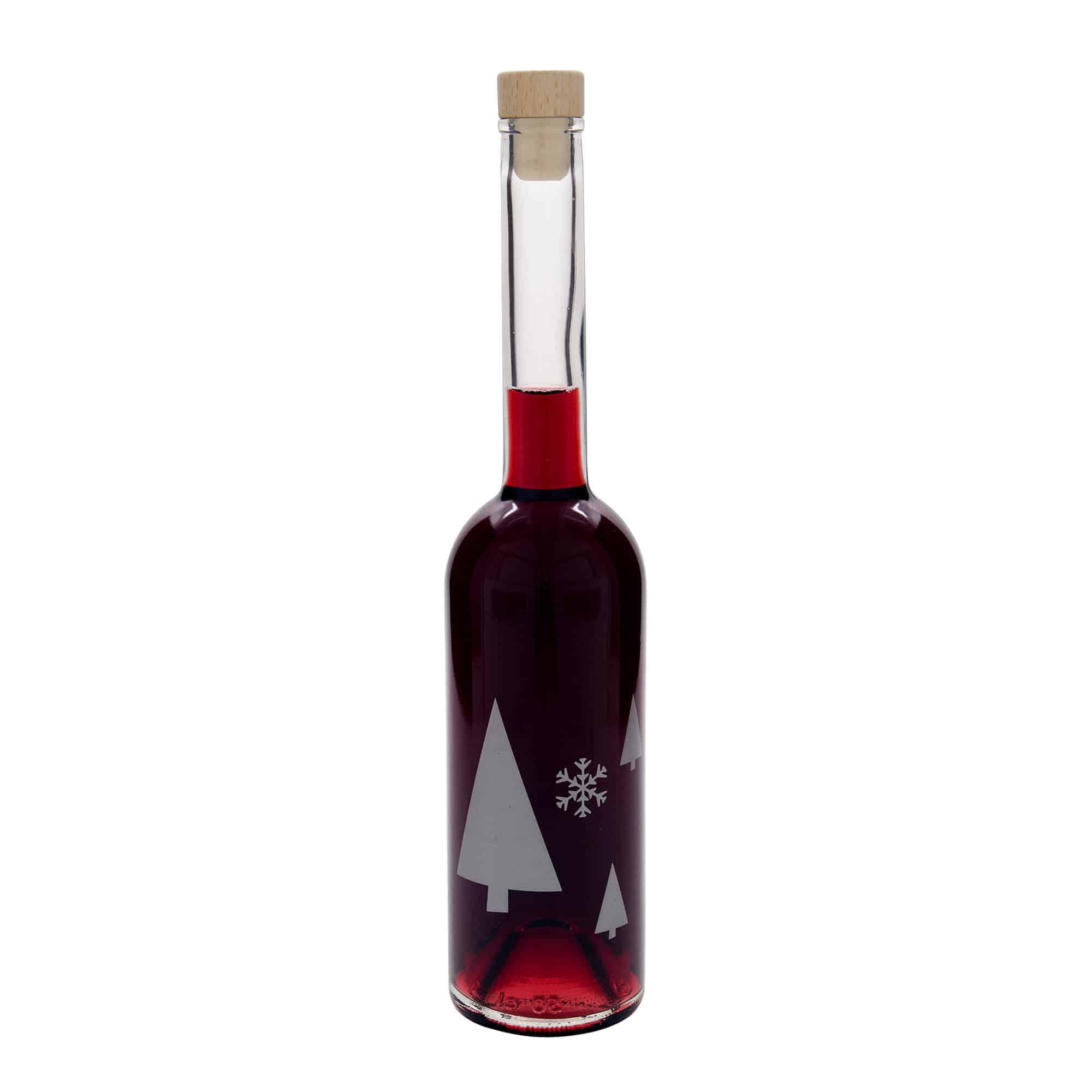 Botella de vidrio de 500 ml «Opera», motivo: copos de nieve, boca: corcho