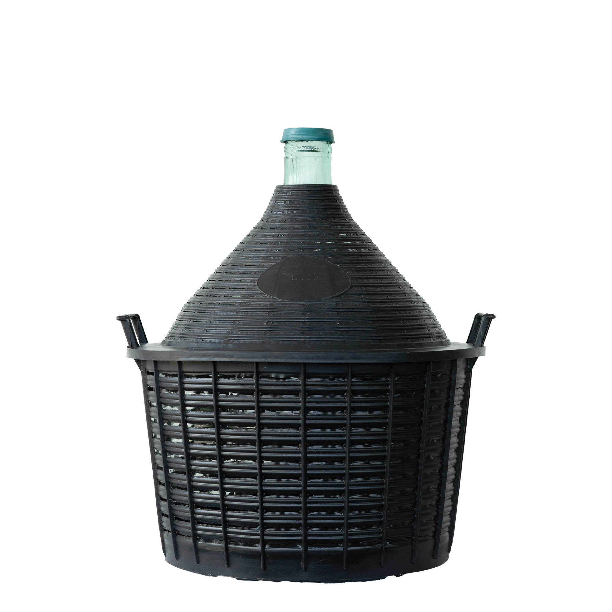 Botella de balón de 25 l, cuello estrecho, vidrio, boca: tapa de solapa