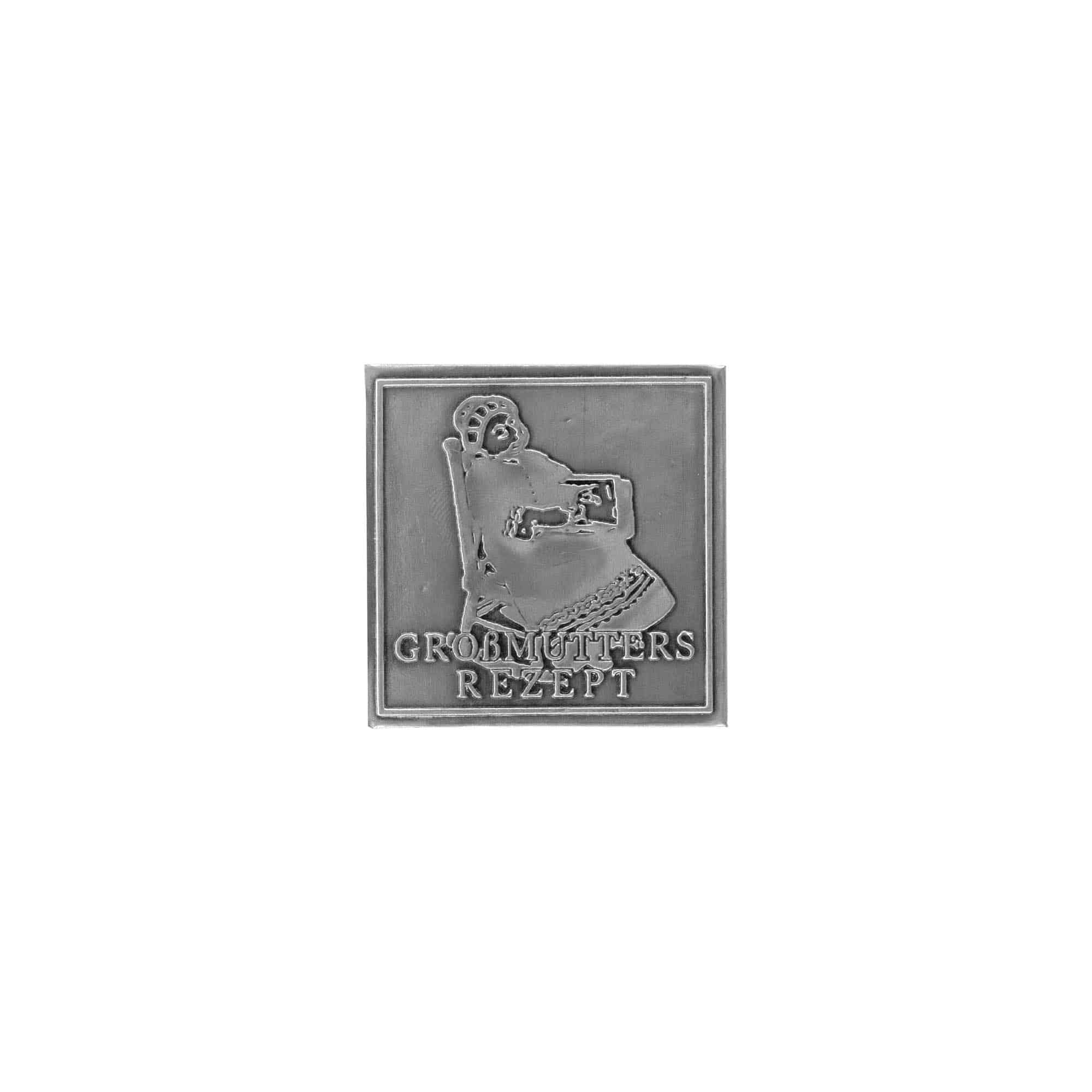 Etiqueta de estaño 'Receta de la abuela', cuadrada, metal, plateado Etiqueta de estaño 'Receta de la abuela', cuadrada, metal, plateado