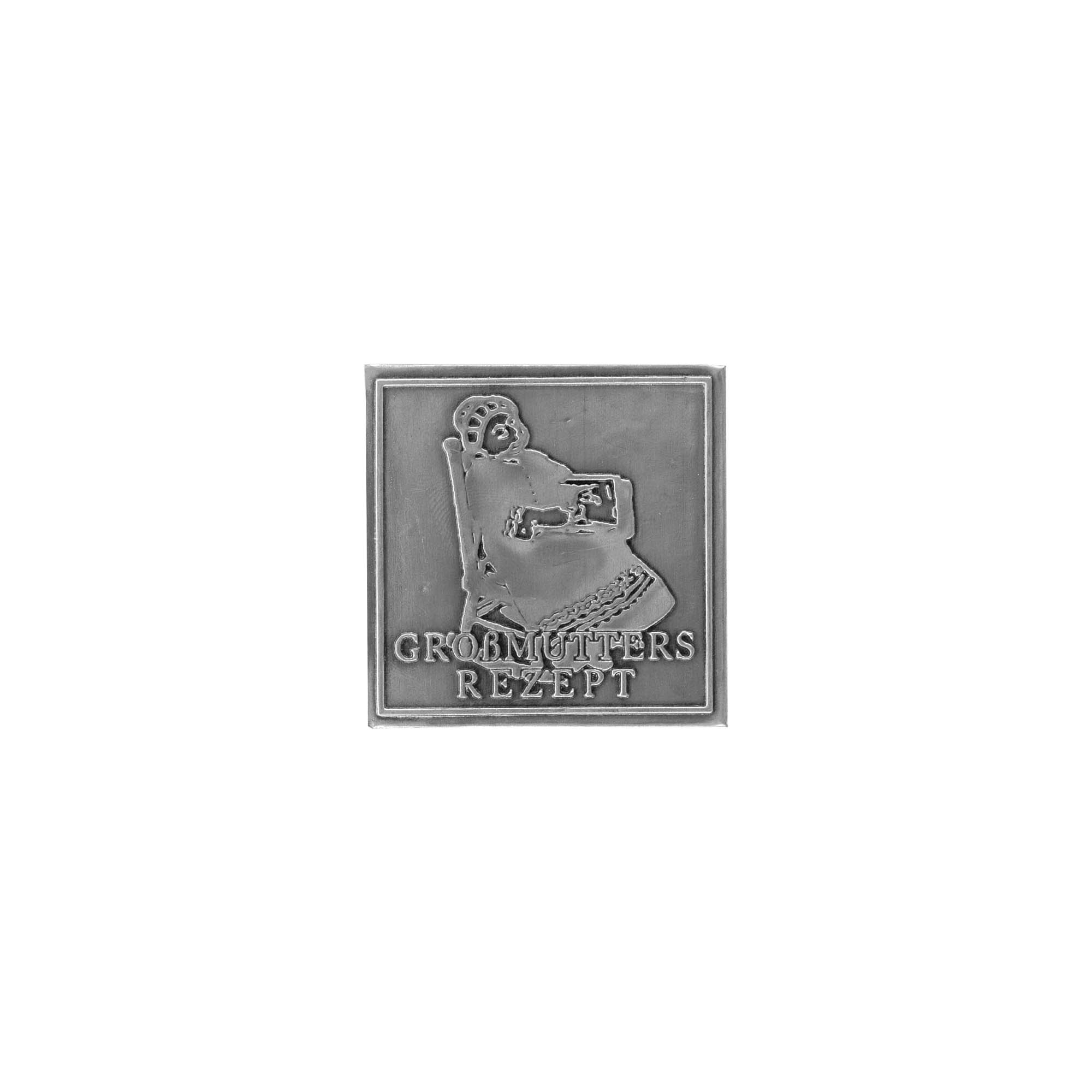 Etiqueta de estaño 'Receta de la abuela', cuadrada, metal, plateada Etiqueta de estaño 'Receta de la abuela', cuadrada, metal, plateada