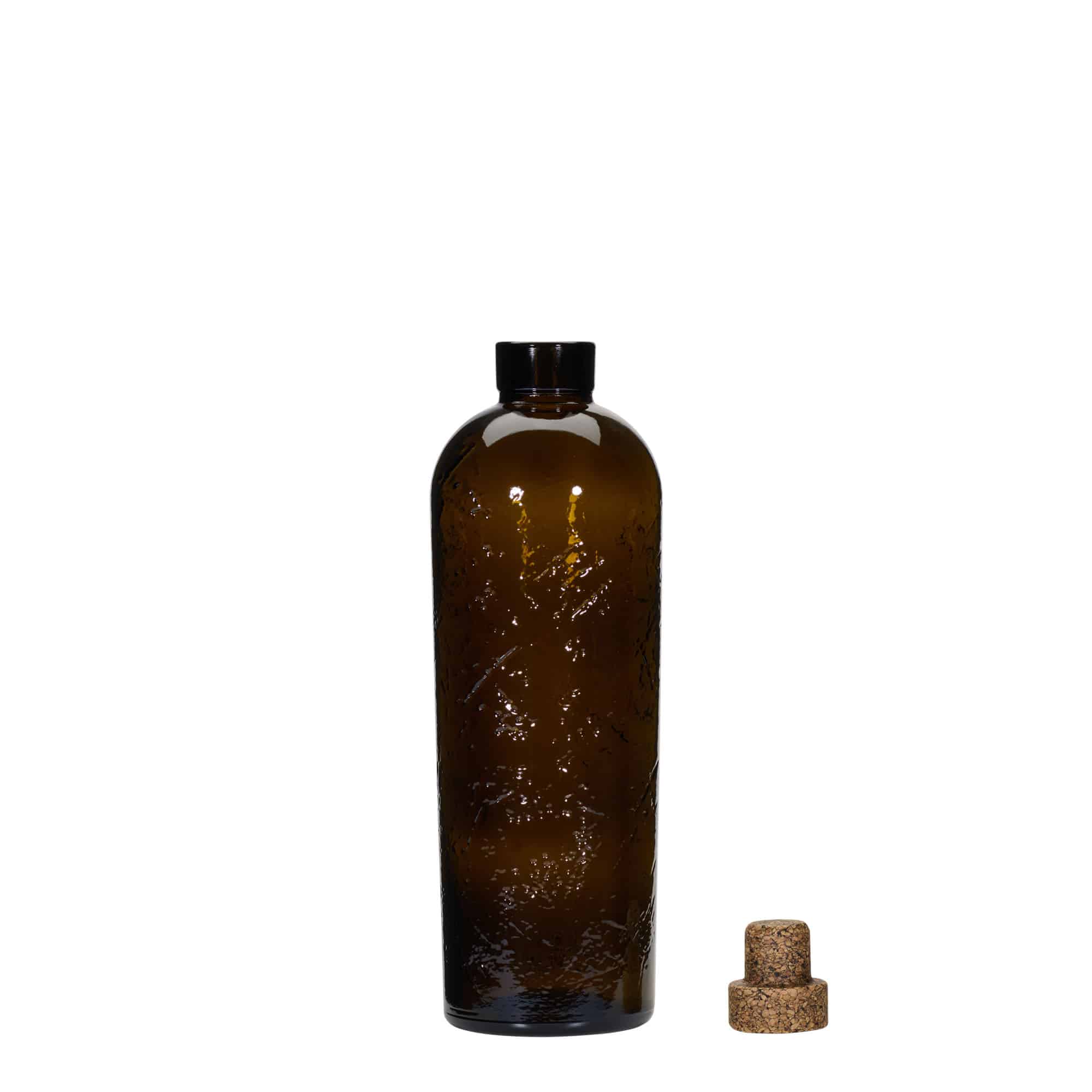 Botella de vidrio artesanal 'Natural' de 700 ml, marrón, boca: corcho