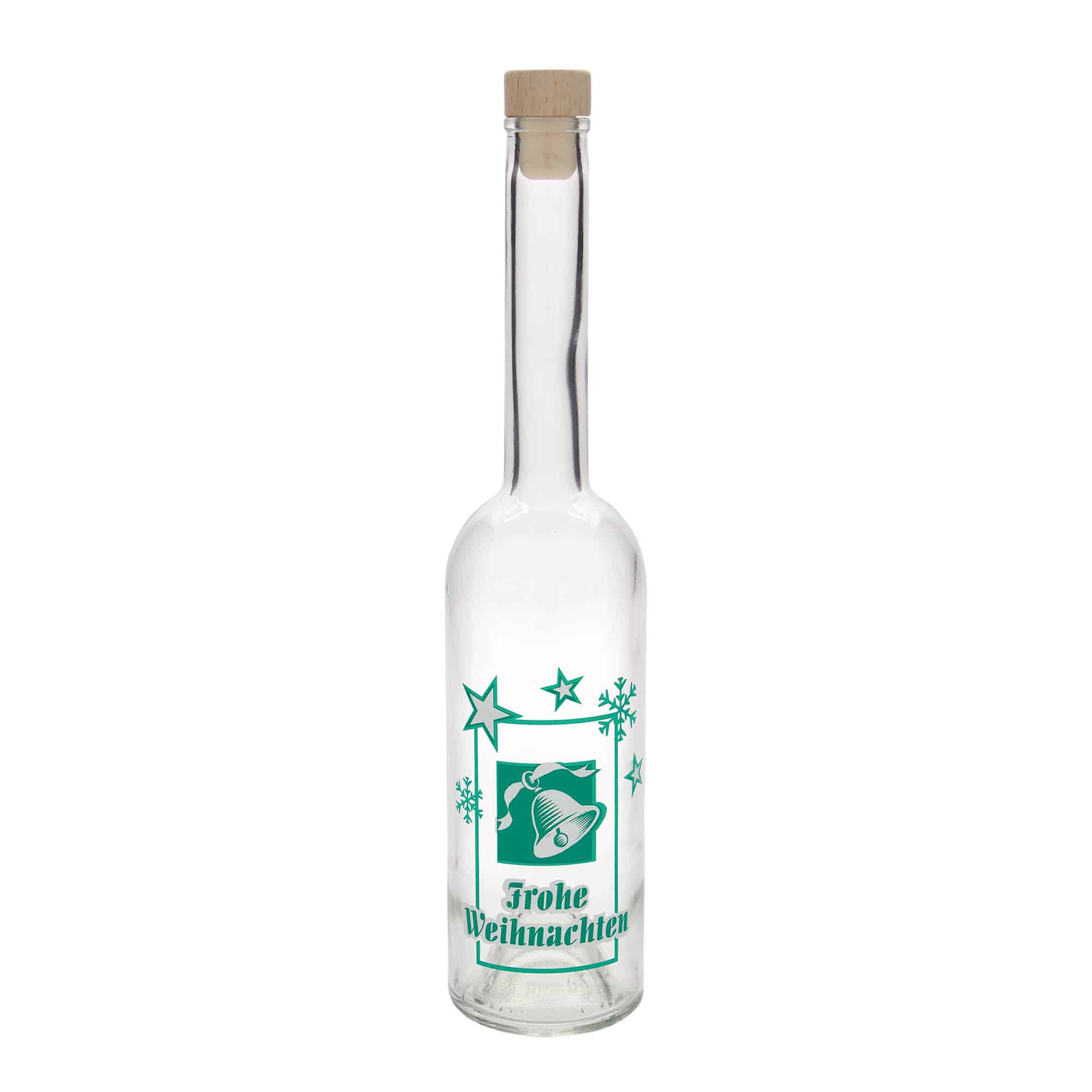 Botella de vidrio de 500 ml «Opera», motivo: Feliz Navidad, boca: corcho