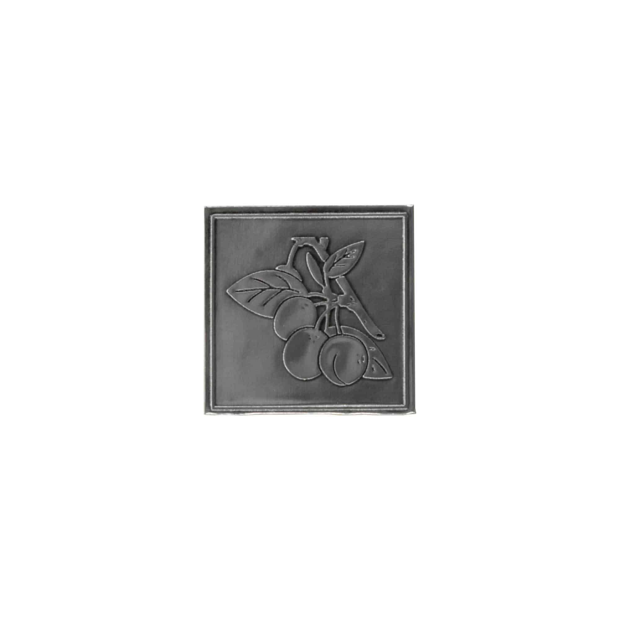 Etiqueta de estaño «Mirabelle», cuadrada, metal, plata