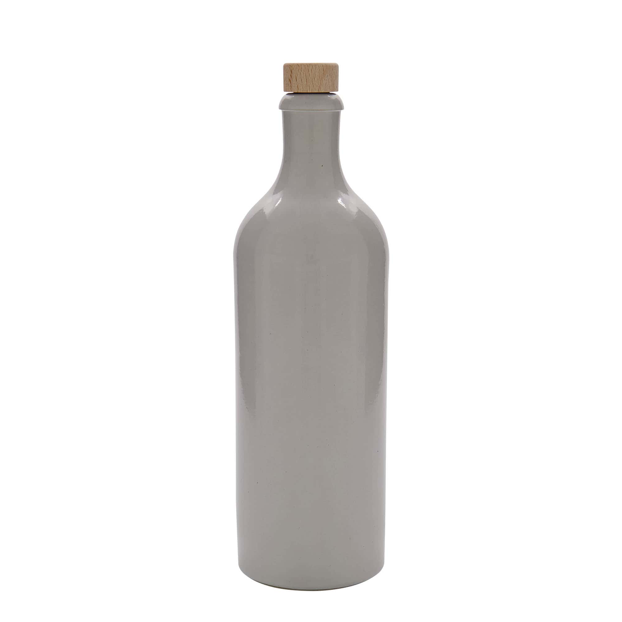Jarra de barro de 750 ml, gres, blanca, boca: corcho