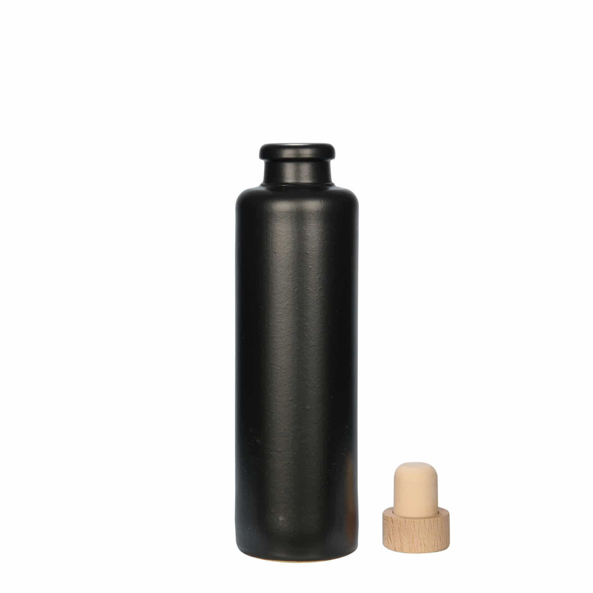 Jarra de barro de 200 ml, gres, negra, boca: corcho