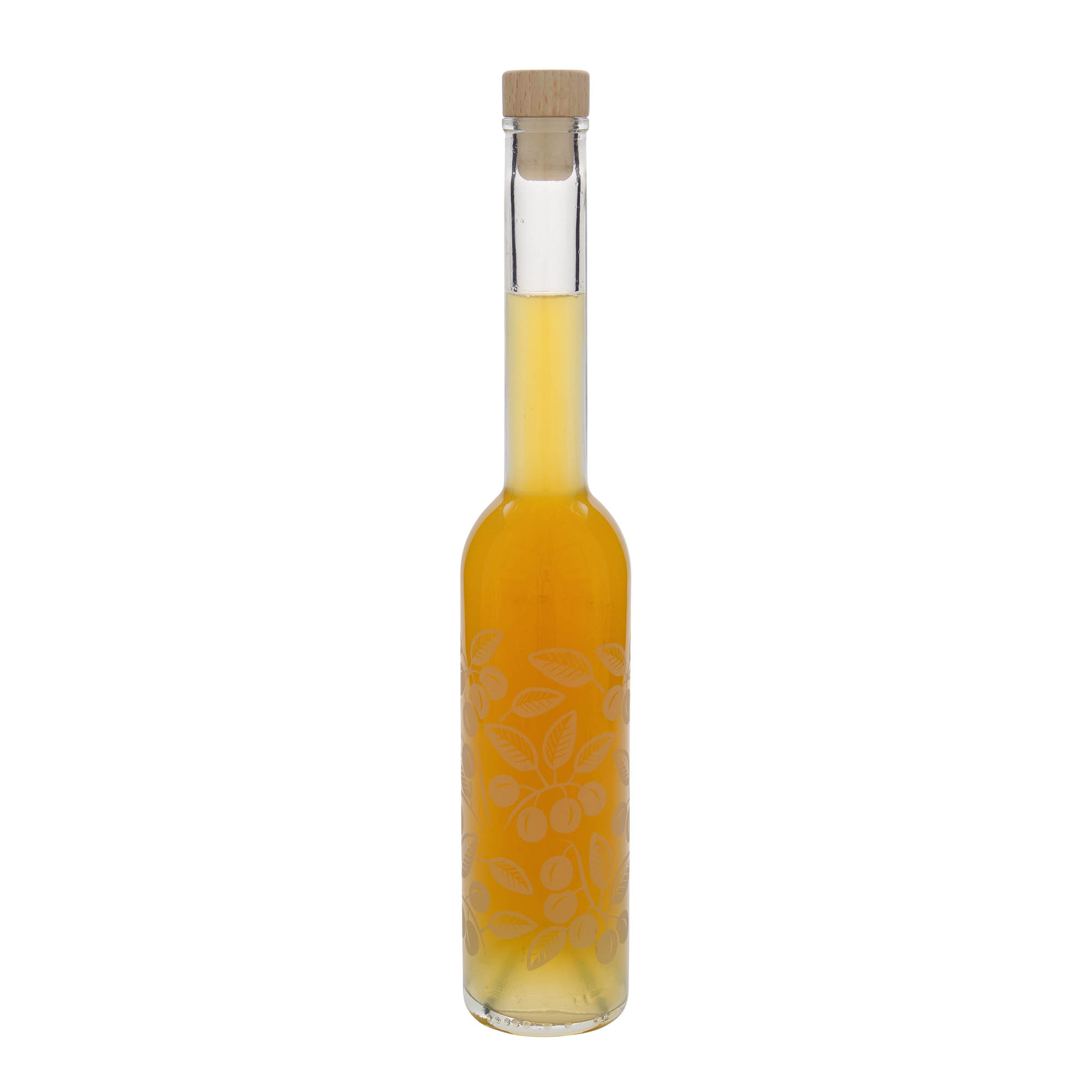 Botella de vidrio de 350 ml 'Opera', motivo: ciruelas mirabel, boca: corcho