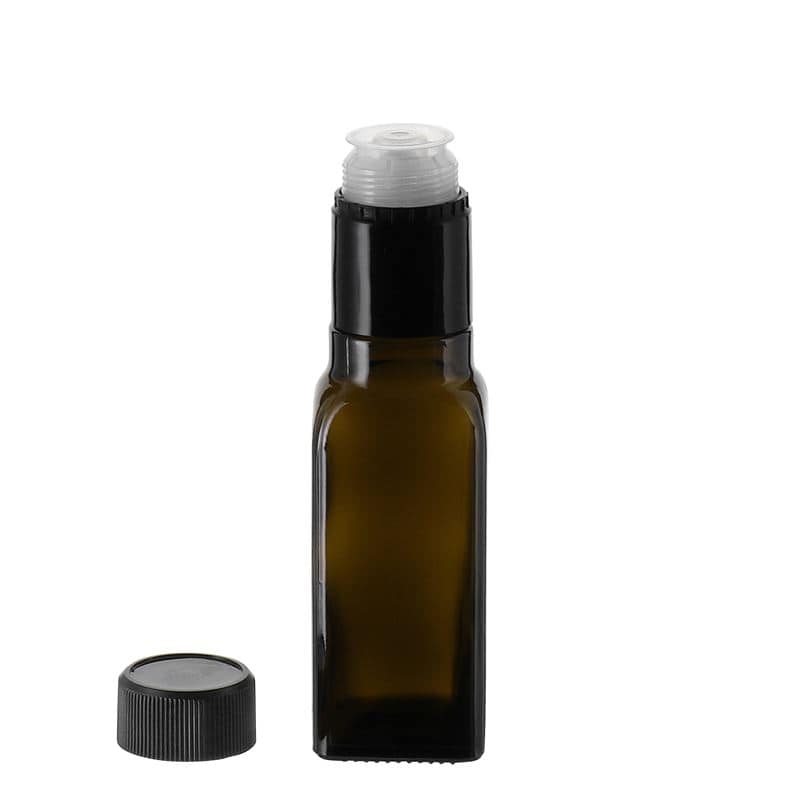 Aceitera/vinagrera 'Quadra' de 100 ml, vidrio, cuadrada, verde antiguo, boca: DOP