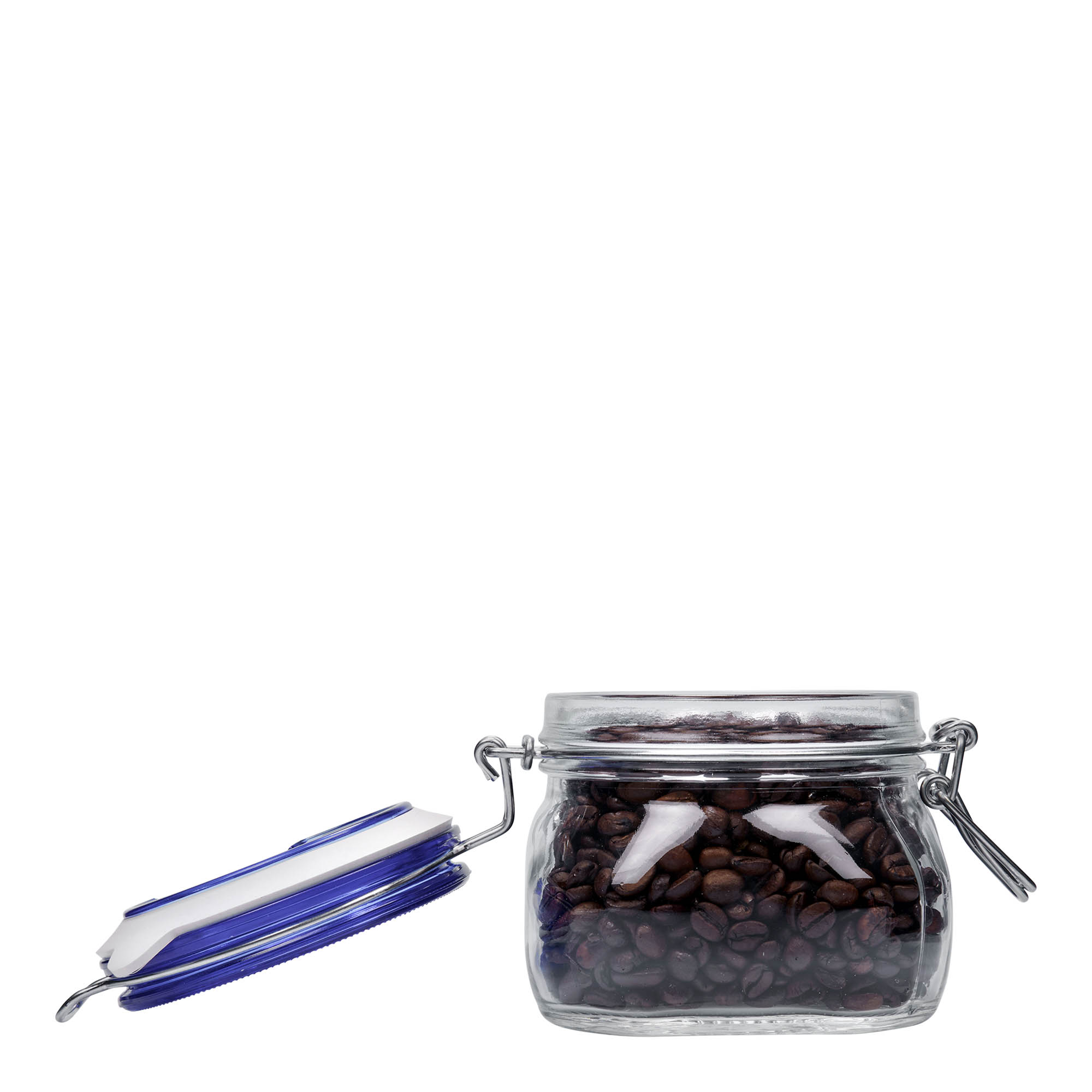 500 ml tarro de vidrio con cierre de alambre 'Fido' tapa azul, cuadrado, boca: cierre de alambre 500 ml tarro de vidrio con cierre de alambre 'Fido' tapa azul, cuadrado, boca: cierre de alambre