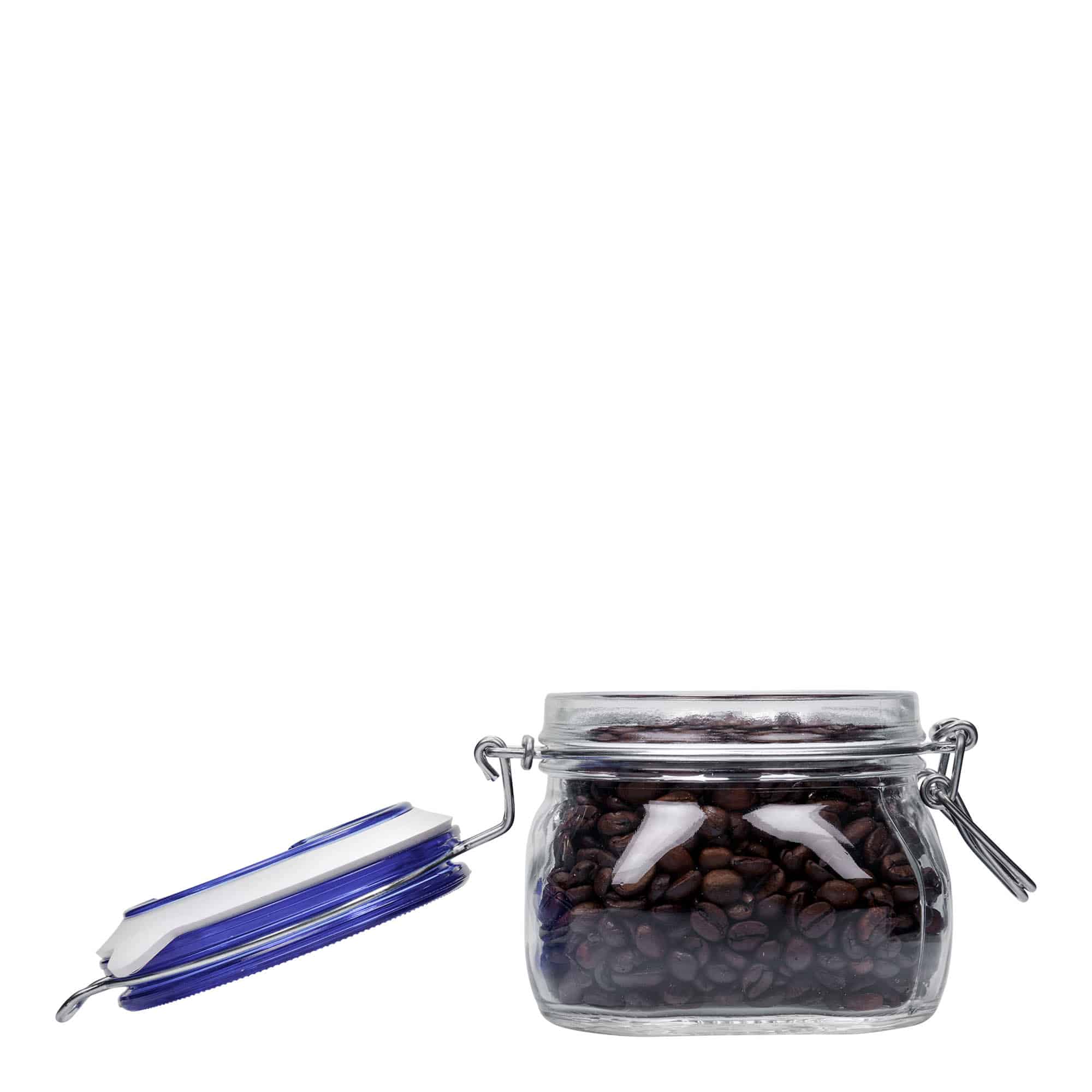500 ml tarro de vidrio con cierre de alambre 'Fido' tapa azul, cuadrado, boca: cierre de alambre
