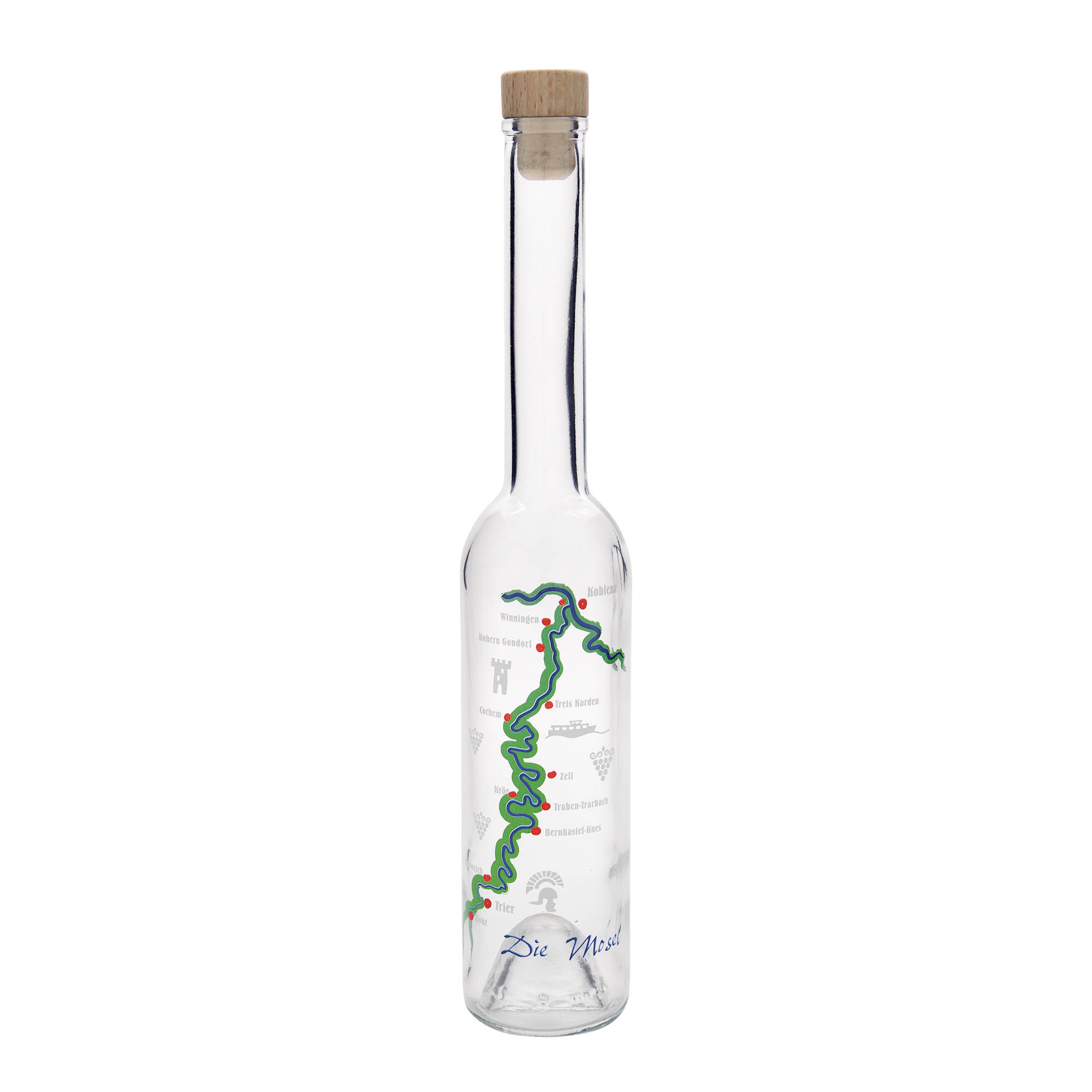 Botella de vidrio de 350 ml 'Opera', motivo: Mosela, boca: corcho