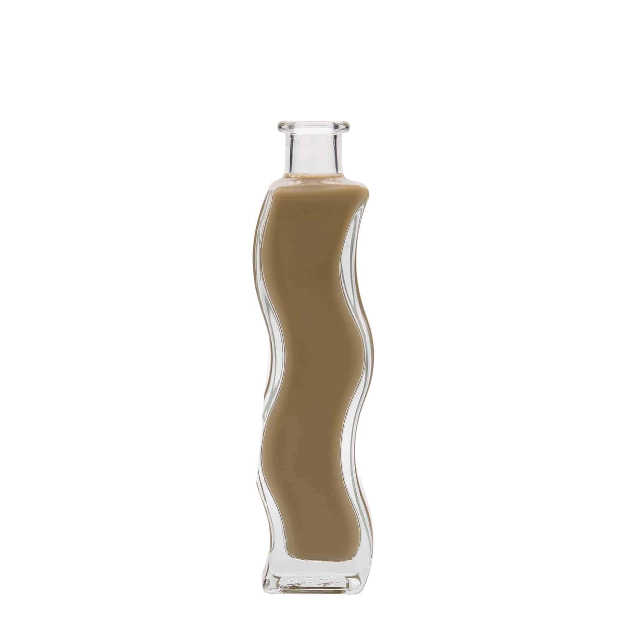Botella de vidrio 'Onda' de 200 ml, cuadrada, boca: corcho