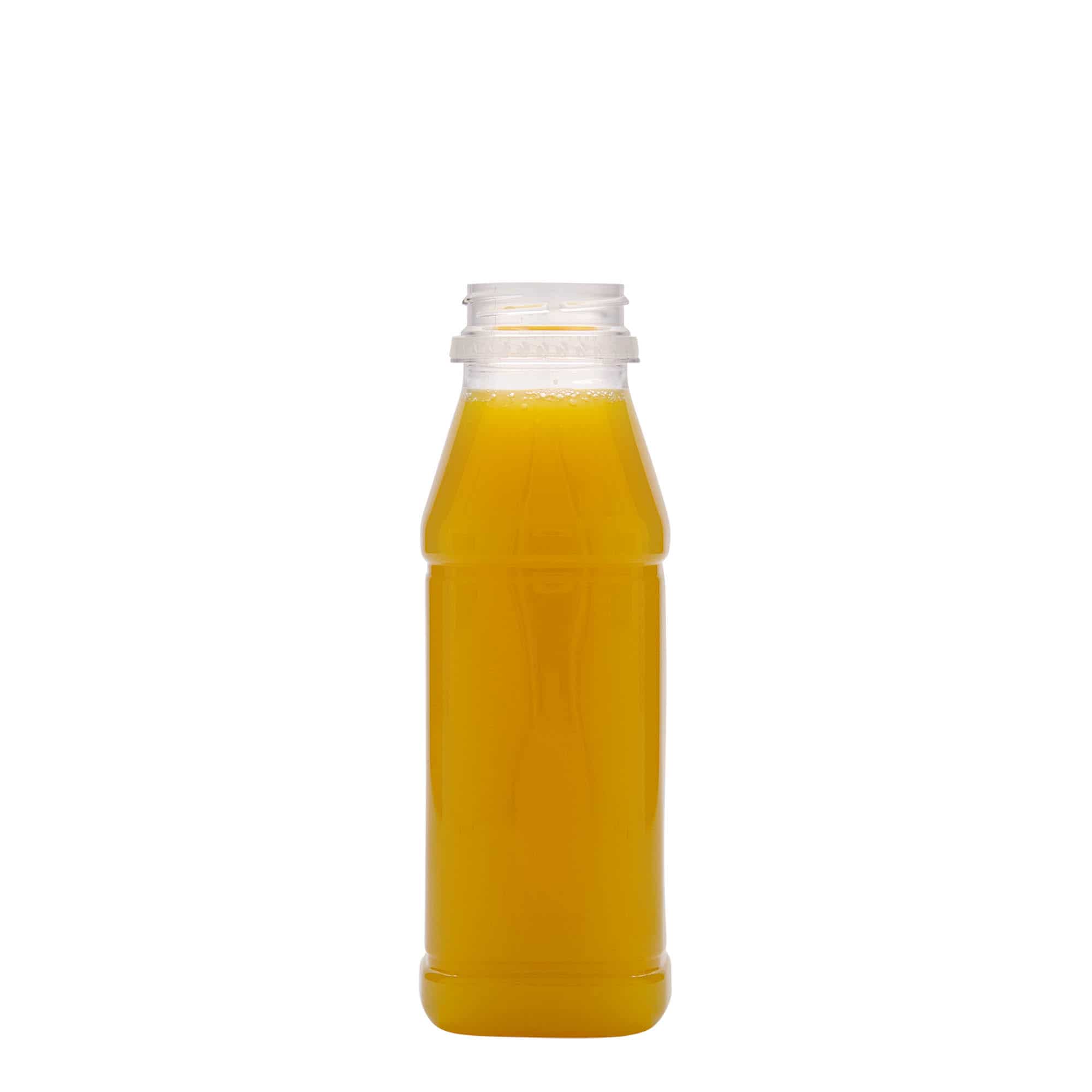 Botella de PET 'Milk and Juice Carré' de 330 ml, cuadrada, plástico, boca: 38 mm