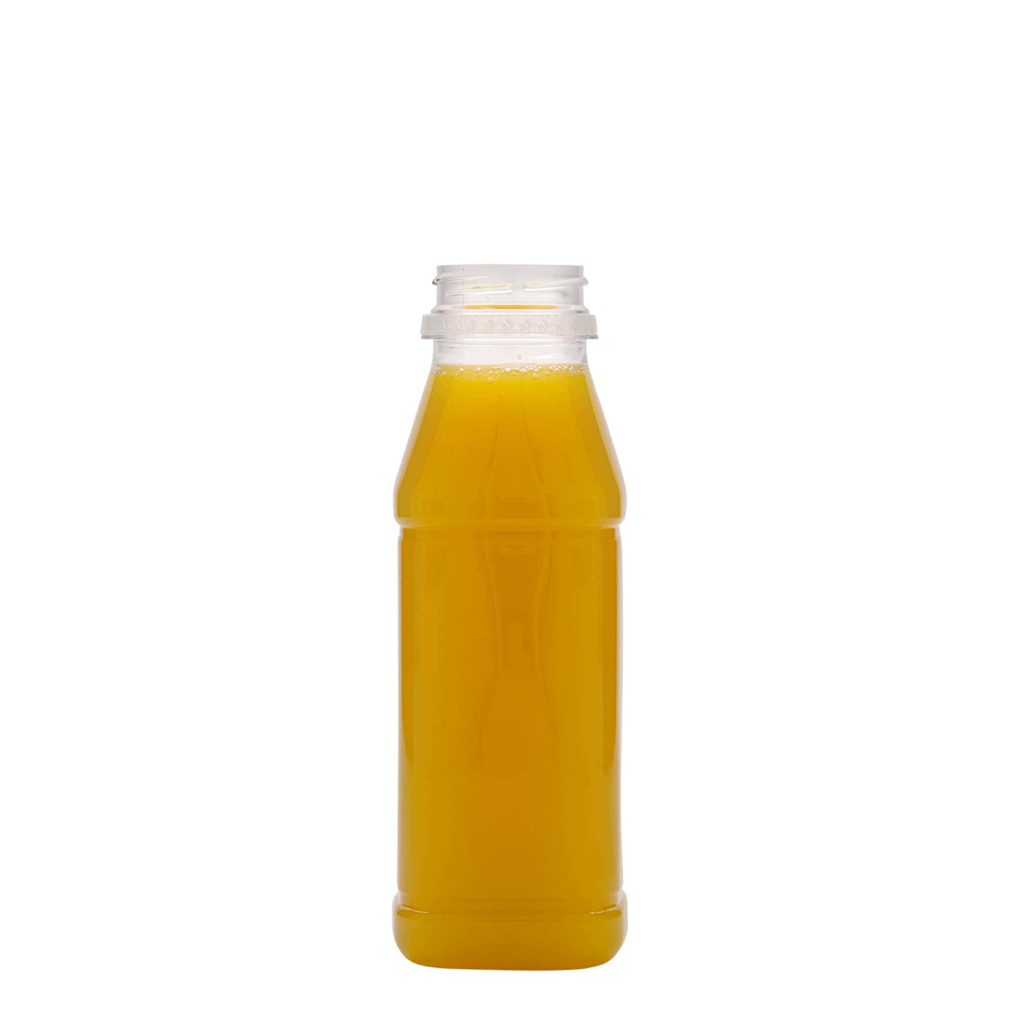 Botella PET de 330 ml 'Milk and Juice Carré', cuadrada, plástico, boca: 38 mm