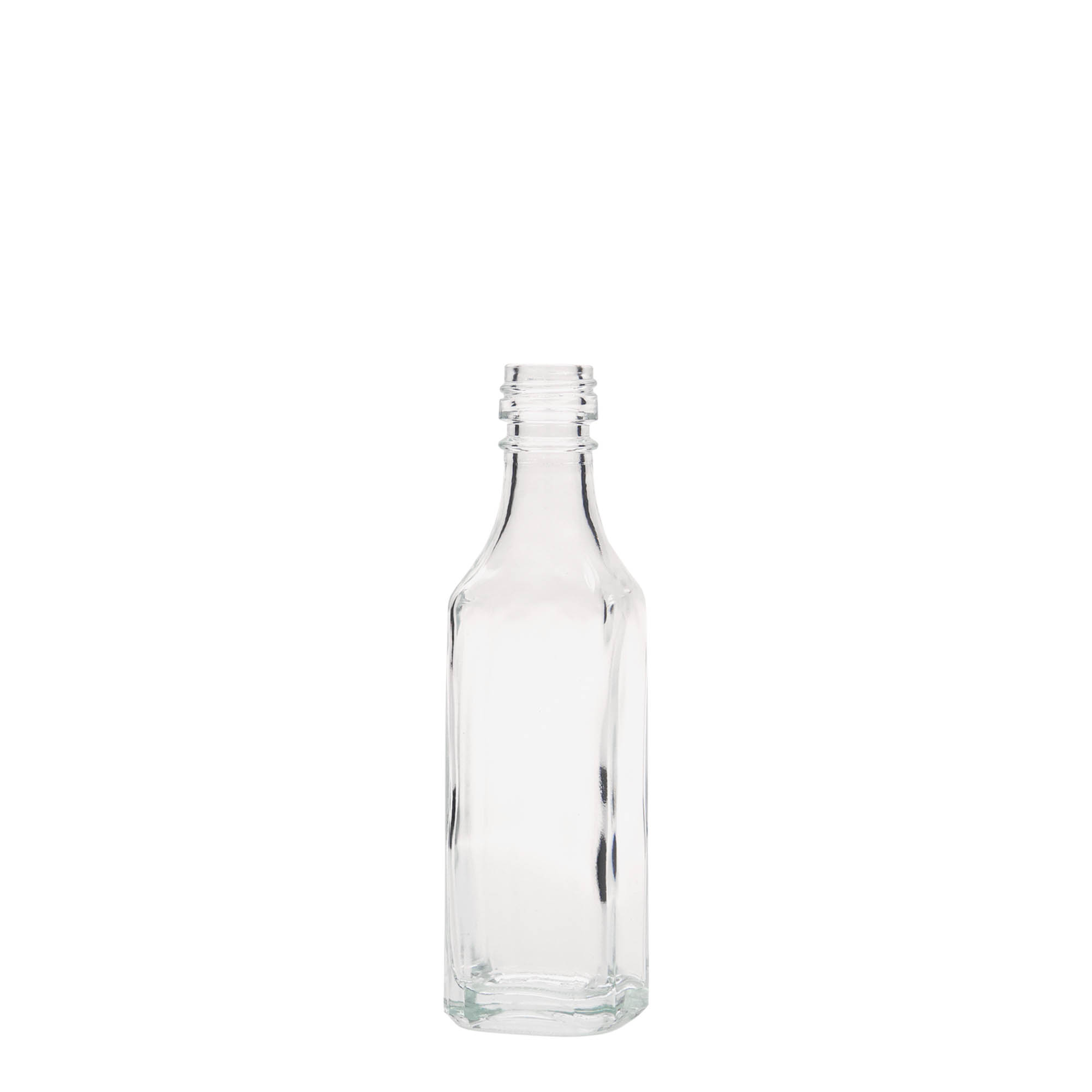Botella de vidrio de 50 ml 'Siena', cuadrada, boca: PP 18
